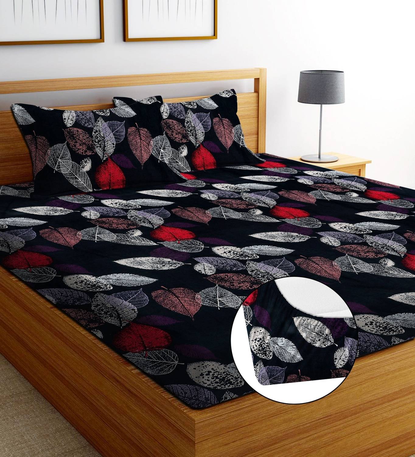 BLUEDOT Microfiber Double Fitted (Elastic) 242 TC Printed 1 Bedsheet with 2 Pillow Covers