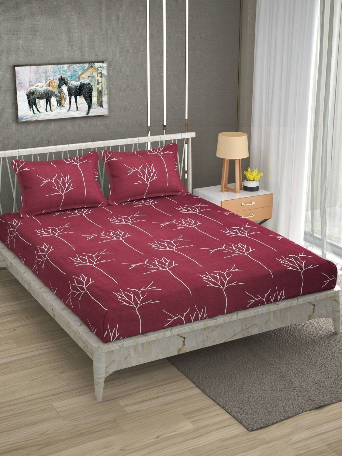 BELVOSTUM Cotton Double Flat 250 TC Printed 1 Bedsheet with 2 Pil