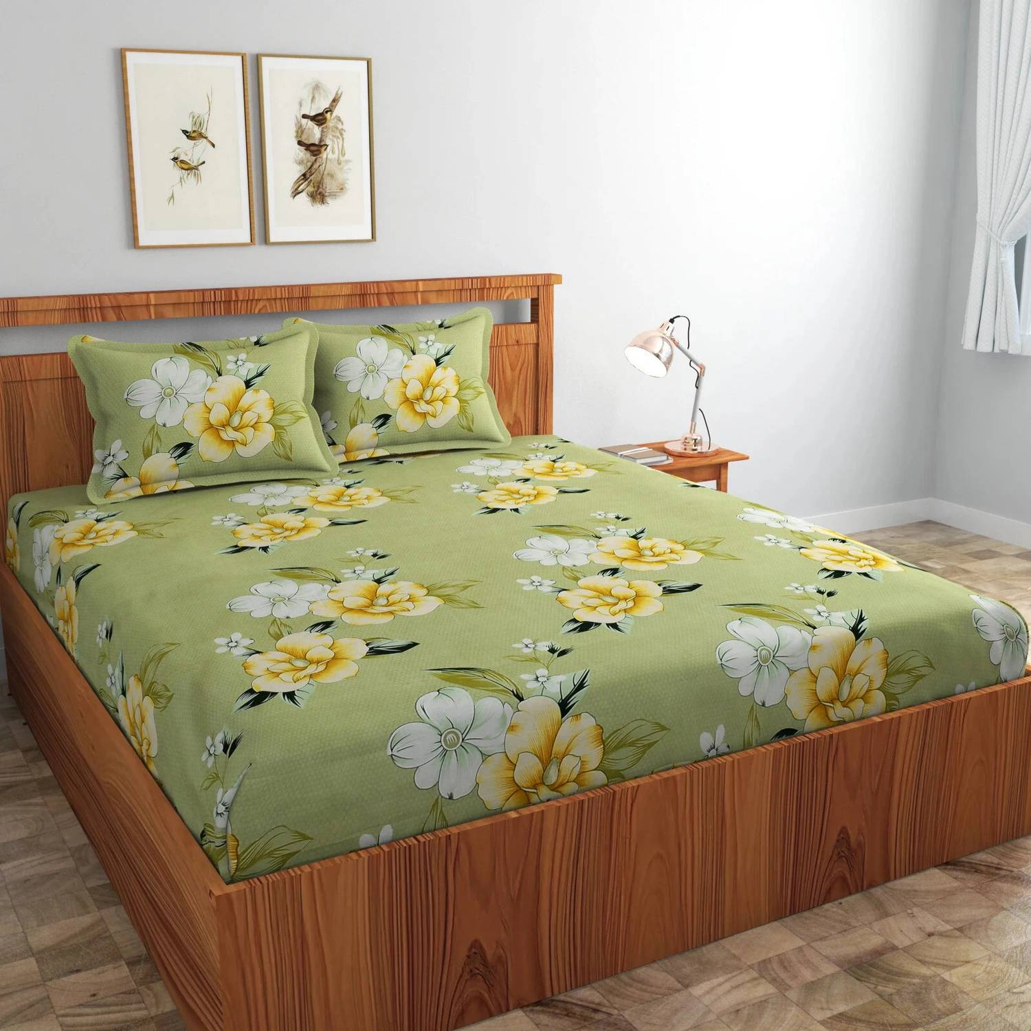 Ethe Home Cotton Double Fitted (Elastic) 280 TC Printed 1 Bedshee