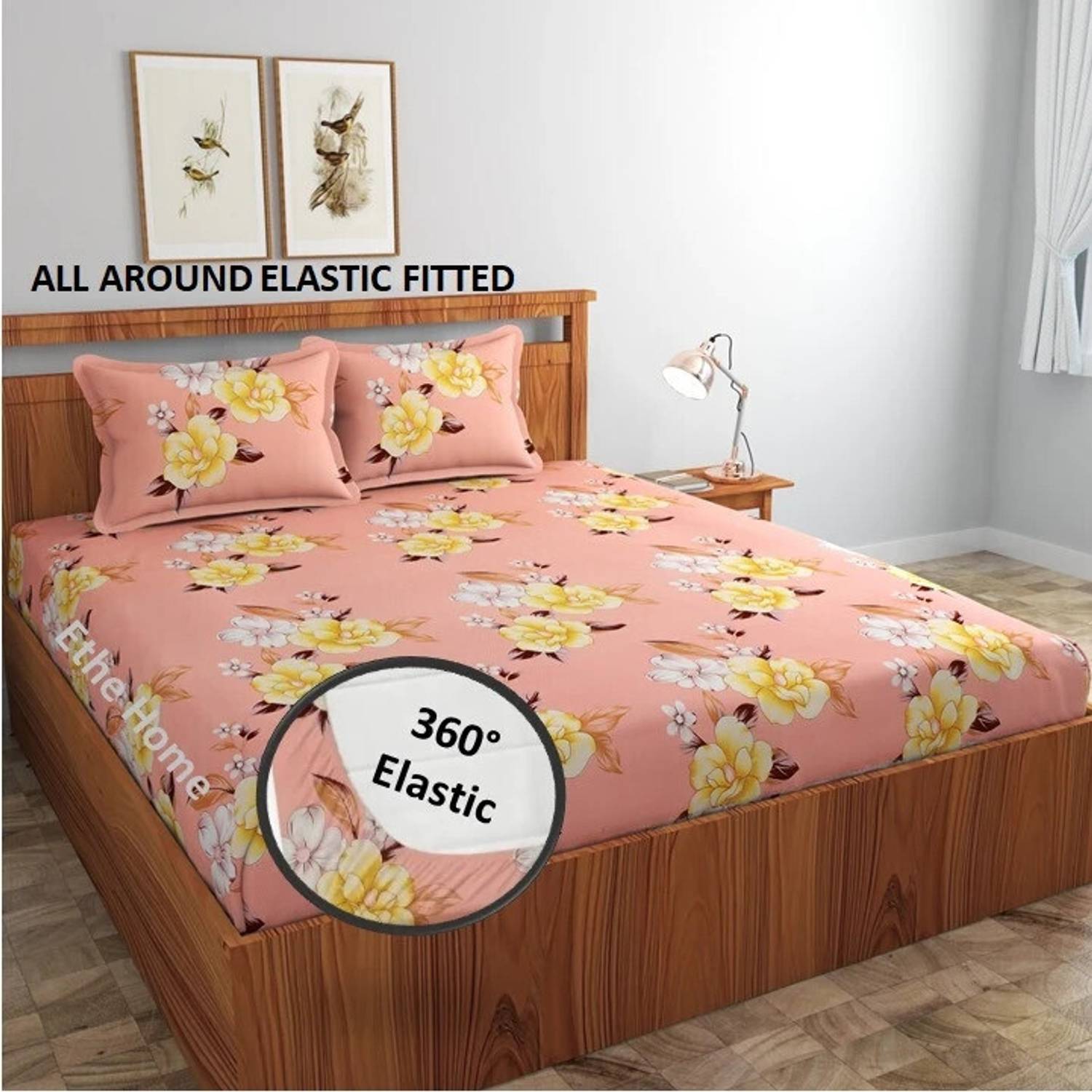 Ethe Home Cotton King Fitted (Elastic) 280 TC Printed 1 Bedsheet
