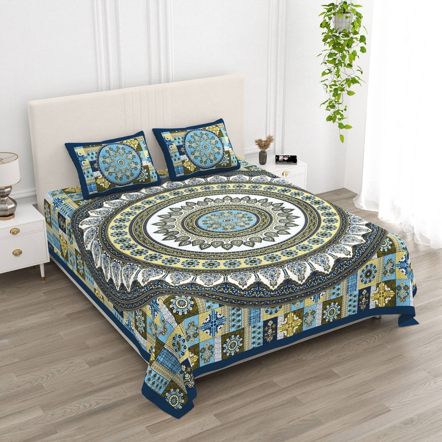 AASHRAE Cotton Double Flat 250 TC 7D Digital 1 Summer Bedsheet with 2 Pillow Covers