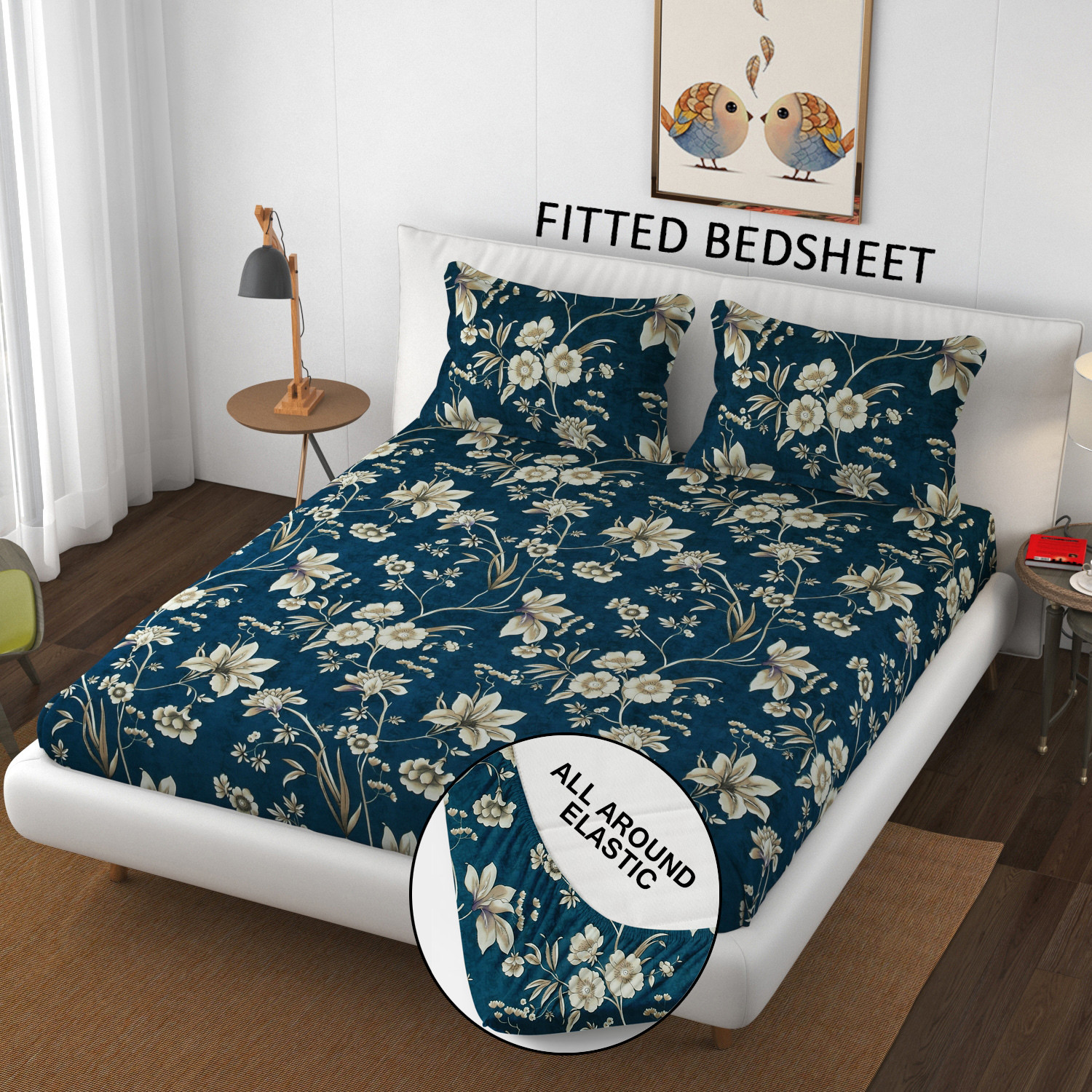 Image of SCHp Cotton Double Fitted (Elastic) 320 TC Printed 1 Bedsheet