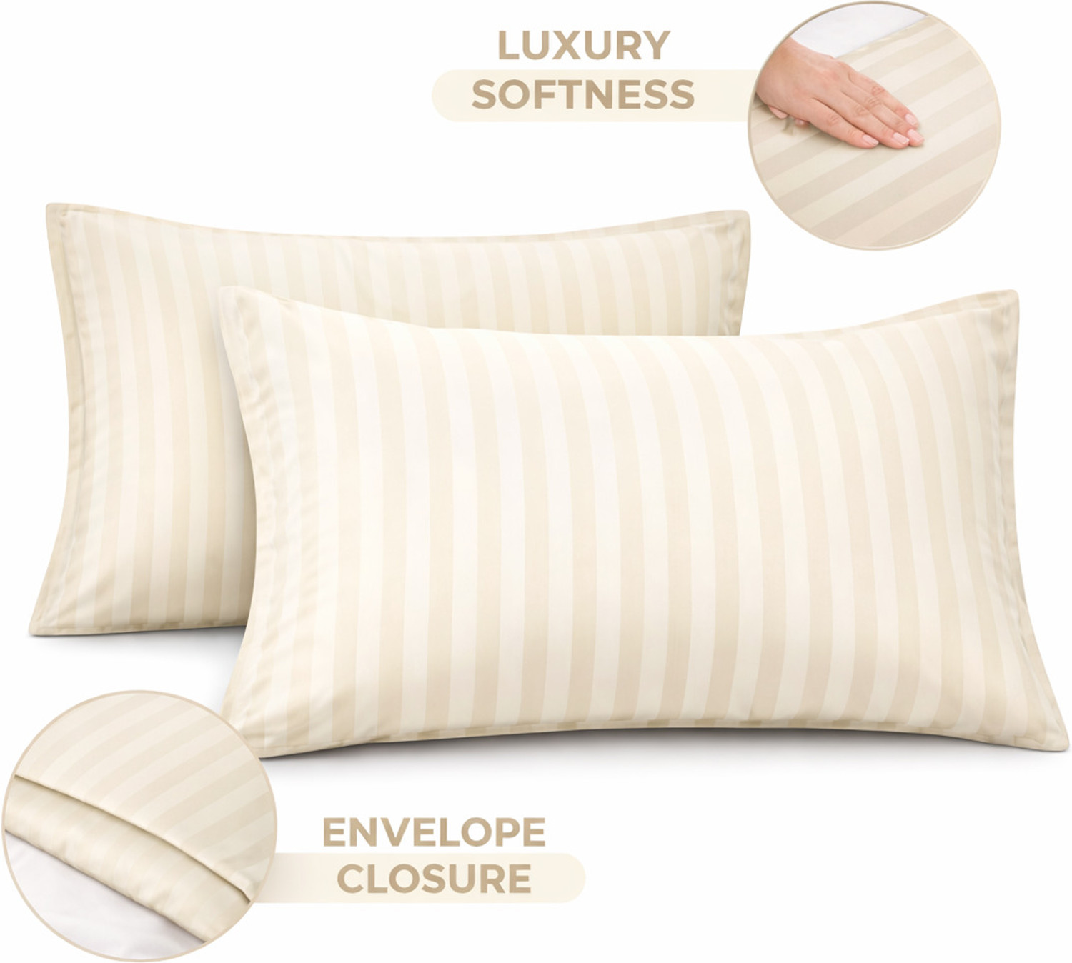 Image of DV Ent Polycotton Queen Fitted (Elastic) 300 TC Striped 2 Bedsheets with 2 Pillow Covers