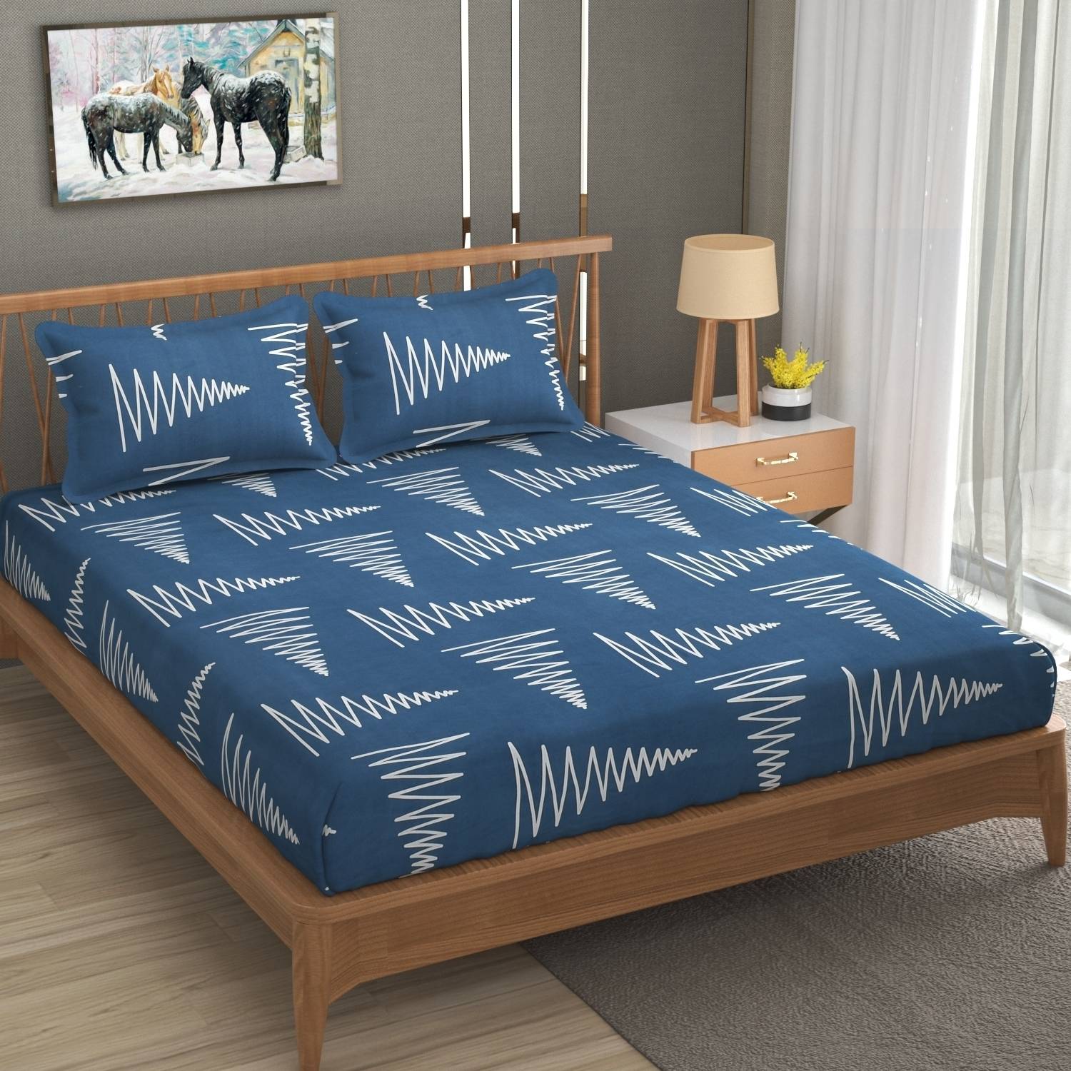 BROMWICK Cotton Double Fitted (Elastic) 251 TC 3D Printed 1 Bedsh