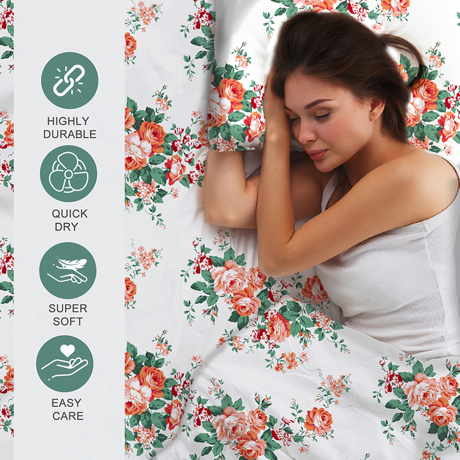Image of Layers Cotton Blend Double Flat 225 TC Printed 1 Bedsheet with 2 Pillow Covers