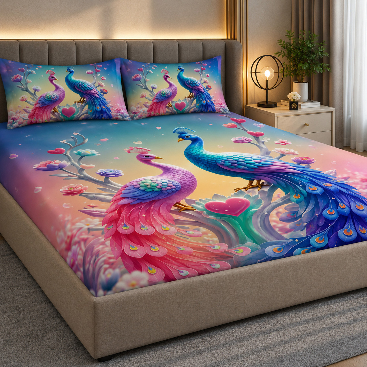Image of FeatherFold Cotton King Flat 240 TC 7D Digital 1 Bedsheet (Multicolor)