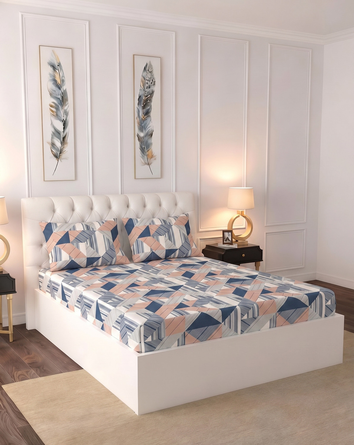 Image of Raymond Home Microfiber Double Flat 110 TC Geometric 1 Bedsheet (Multicolor)