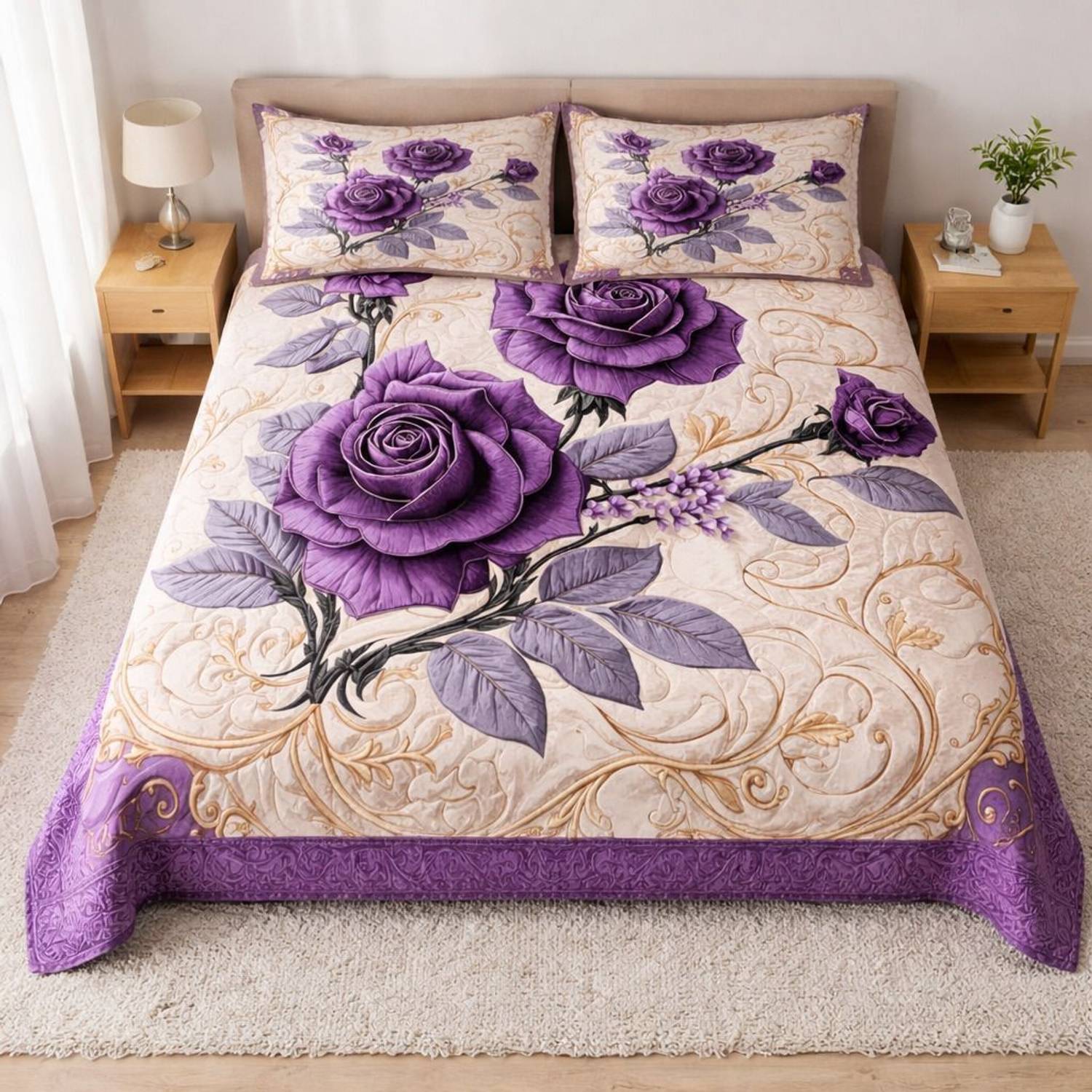 Butterthread Cotton Blend Double Flat 350 TC Floral 1 Summer Bedsheet with 2 Pillow Covers
