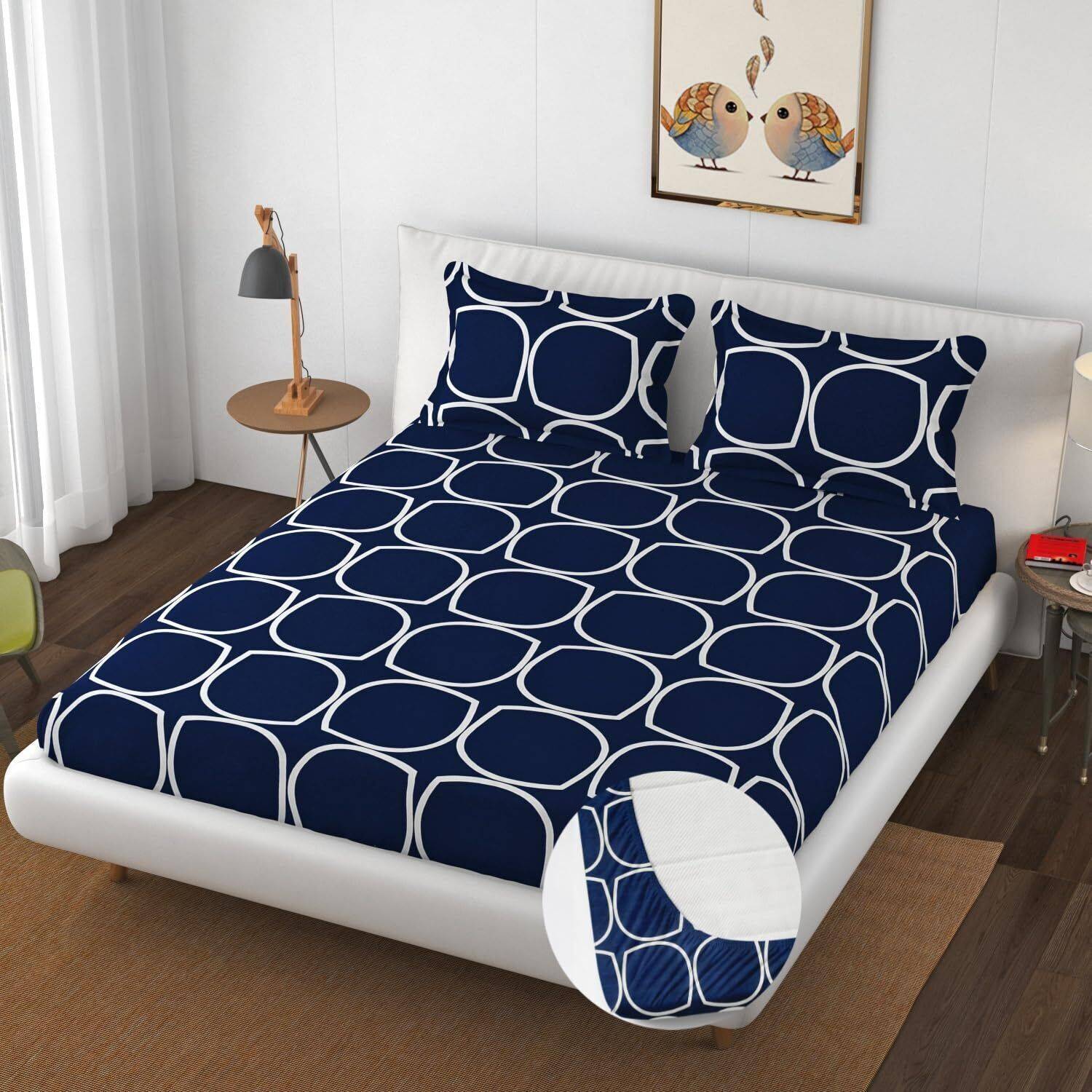adhb Microfiber Double Fitted (Elastic) 200 TC Printed 1 Bedsheet with 2 Pillow Covers