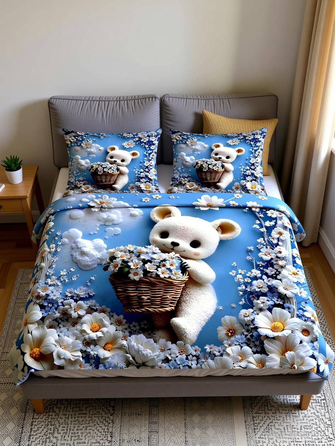 abluent home Polycotton King Flat 300 TC 7D Digital 1 Summer Bedsheet with 2 Pillow Covers, 2 Cushion Covers
