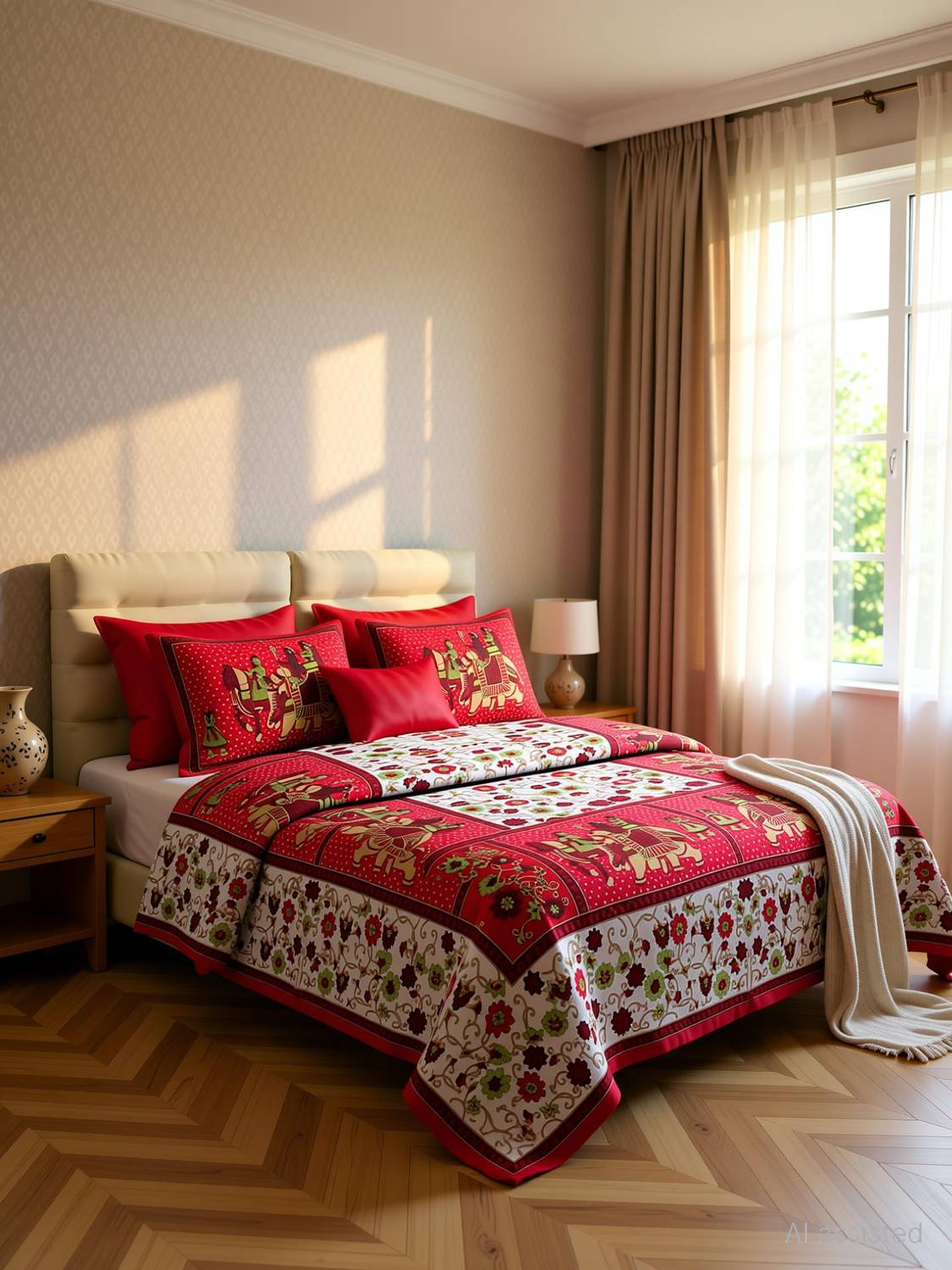 Aranatha Enterprises Cotton Double Flat 151 TC Jaipuri Prints 3 Bedsheets with 6 Pillow Covers