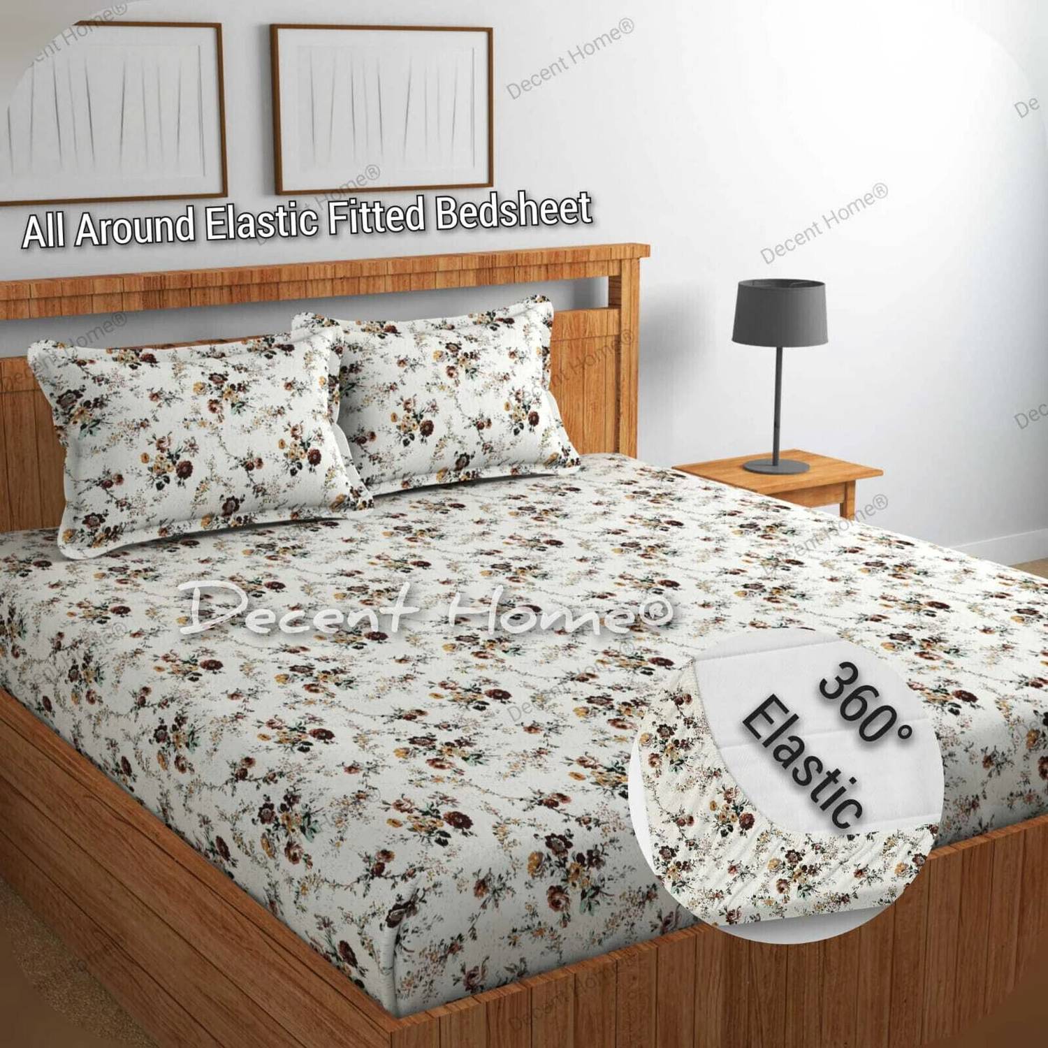Decent Home Cotton King Fitted (Elastic) 240 TC Floral 1 Bedsheet