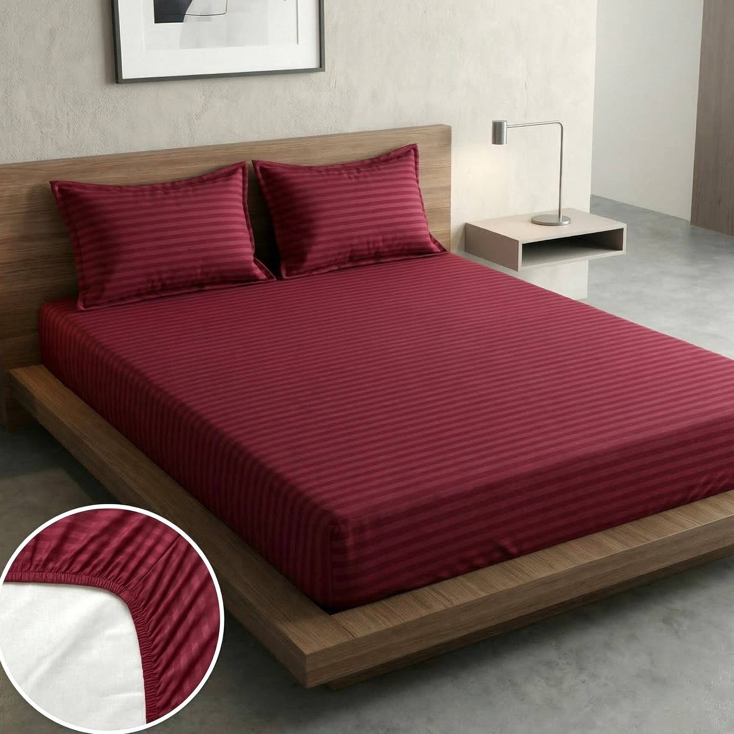 Home Sizzler Microfiber Double Fitted (Elastic) 300 TC Striped 1