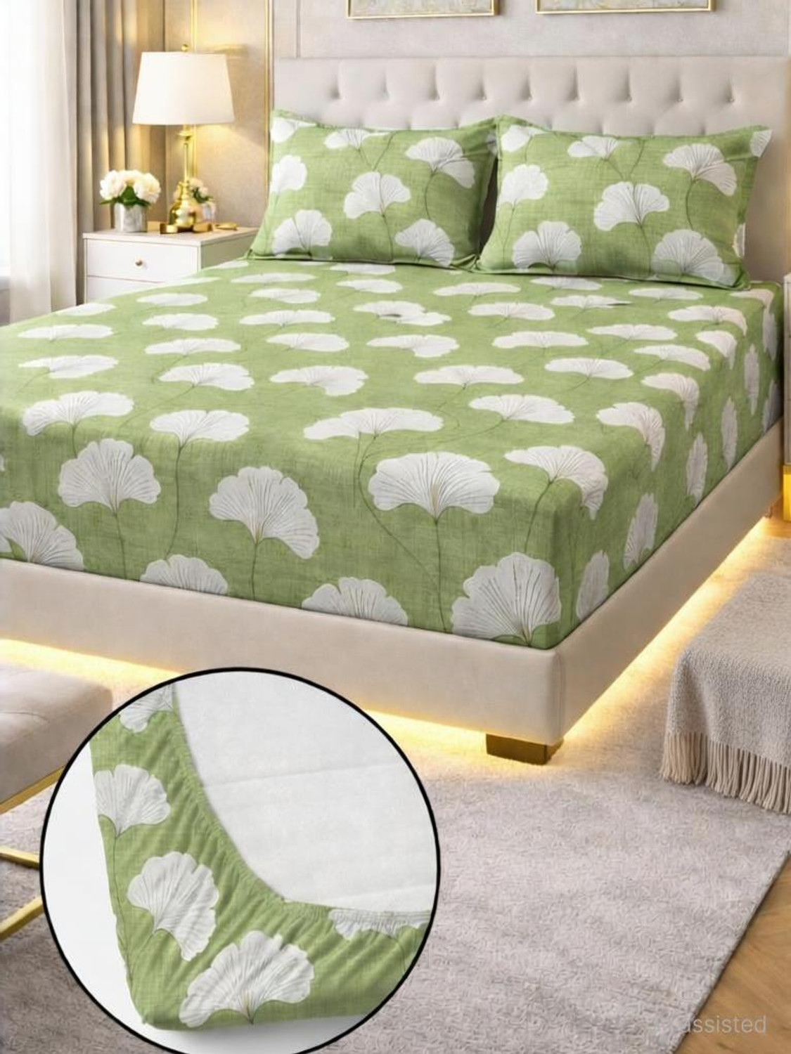 Image of DD Dream N DECOR Cotton, Microfiber Queen Fitted (Elastic) 320 TC Printed 1 Bedsheet with 2 Pillow Covers