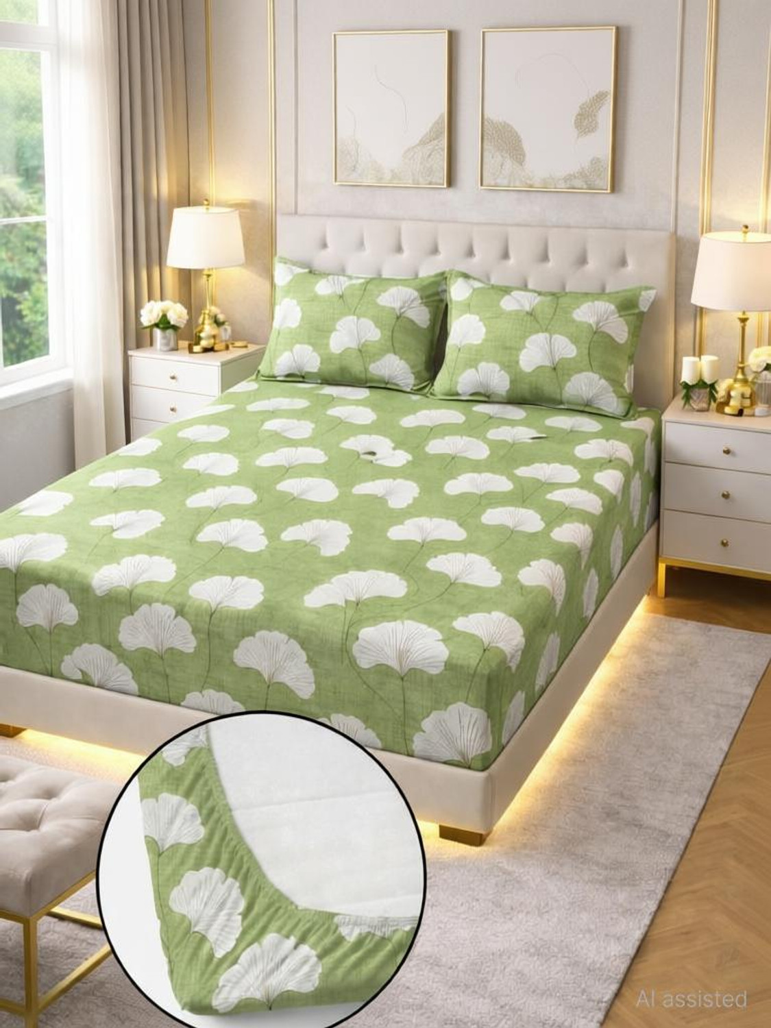 Image of DD Dream N DECOR Cotton, Microfiber Queen Fitted (Elastic) 320 TC Printed 1 Bedsheet with 2 Pillow Covers
