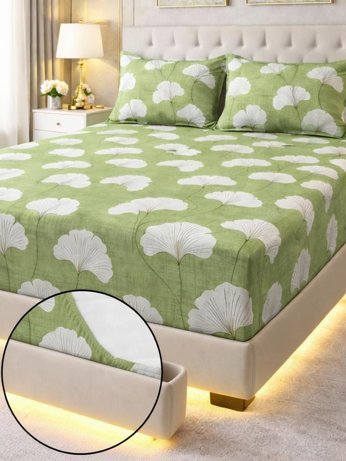 Image of DD Dream N DECOR Cotton, Microfiber Queen Fitted (Elastic) 320 TC Printed 1 Bedsheet with 2 Pillow Covers