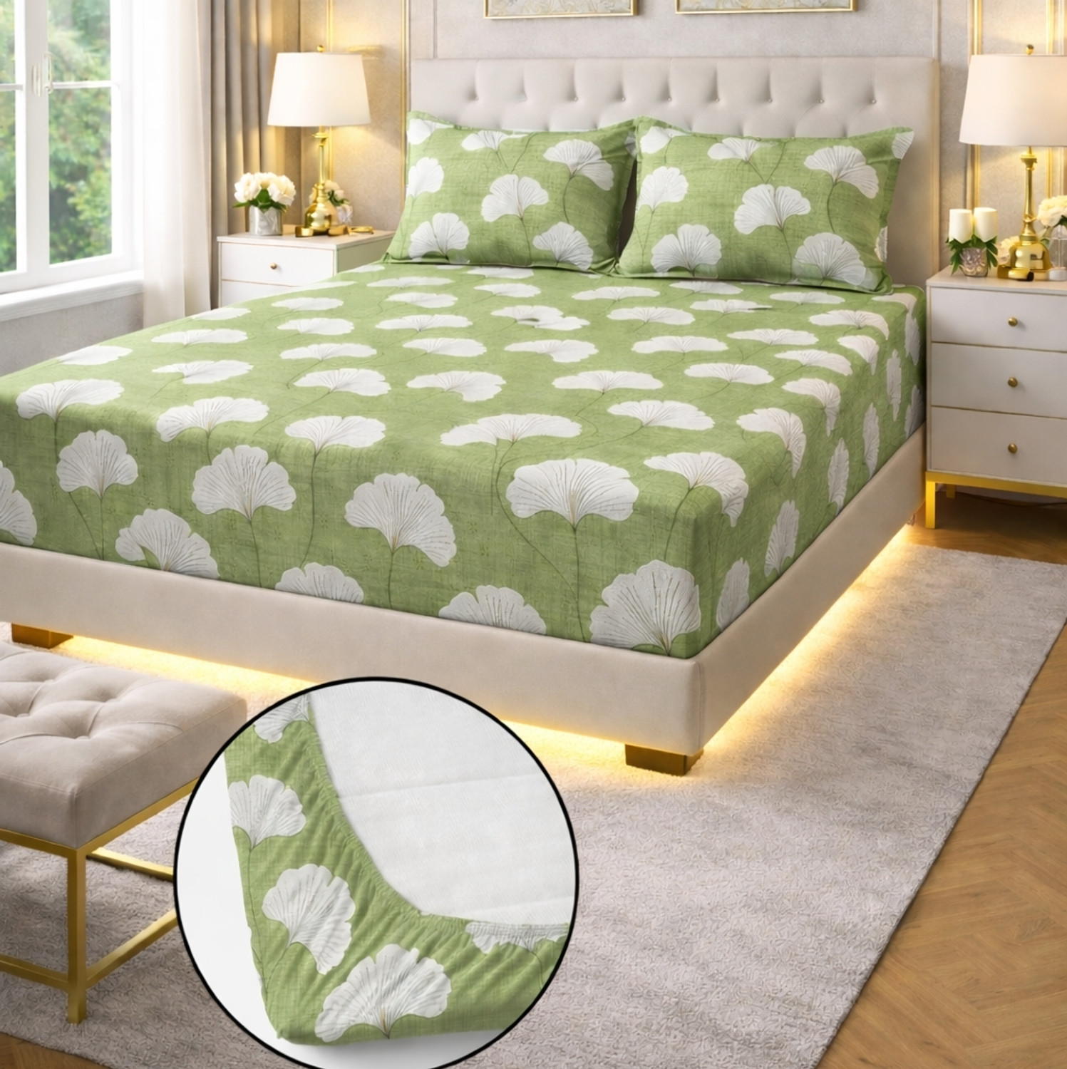 Image of DD Dream N DECOR Cotton, Microfiber Queen Fitted (Elastic) 320 TC Printed 1 Bedsheet with 2 Pillow Covers