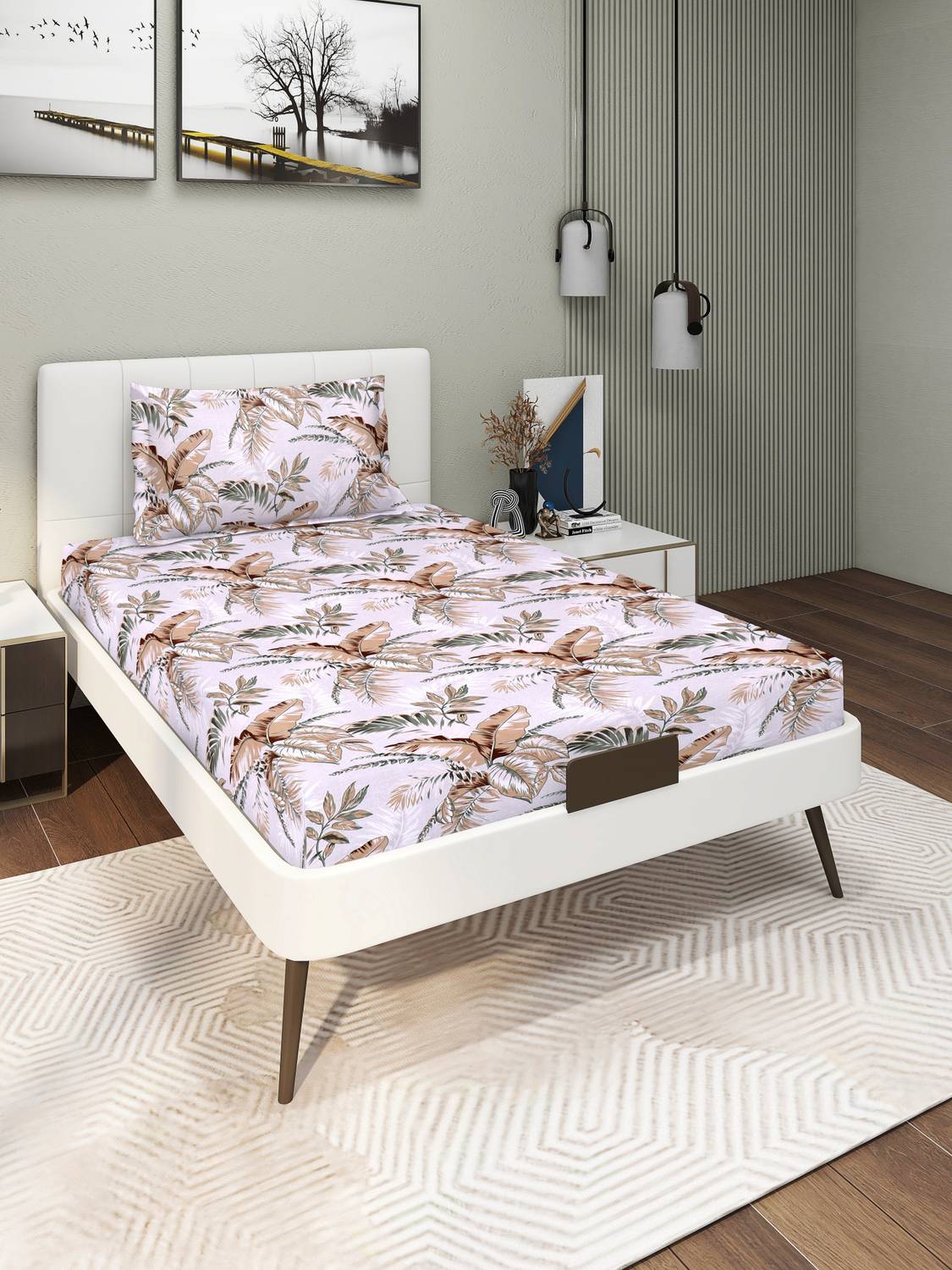 CARLTON LONDON Microfiber Single Flat 140 TC Printed 1 Bedsheet with 2 Pillow Covers
