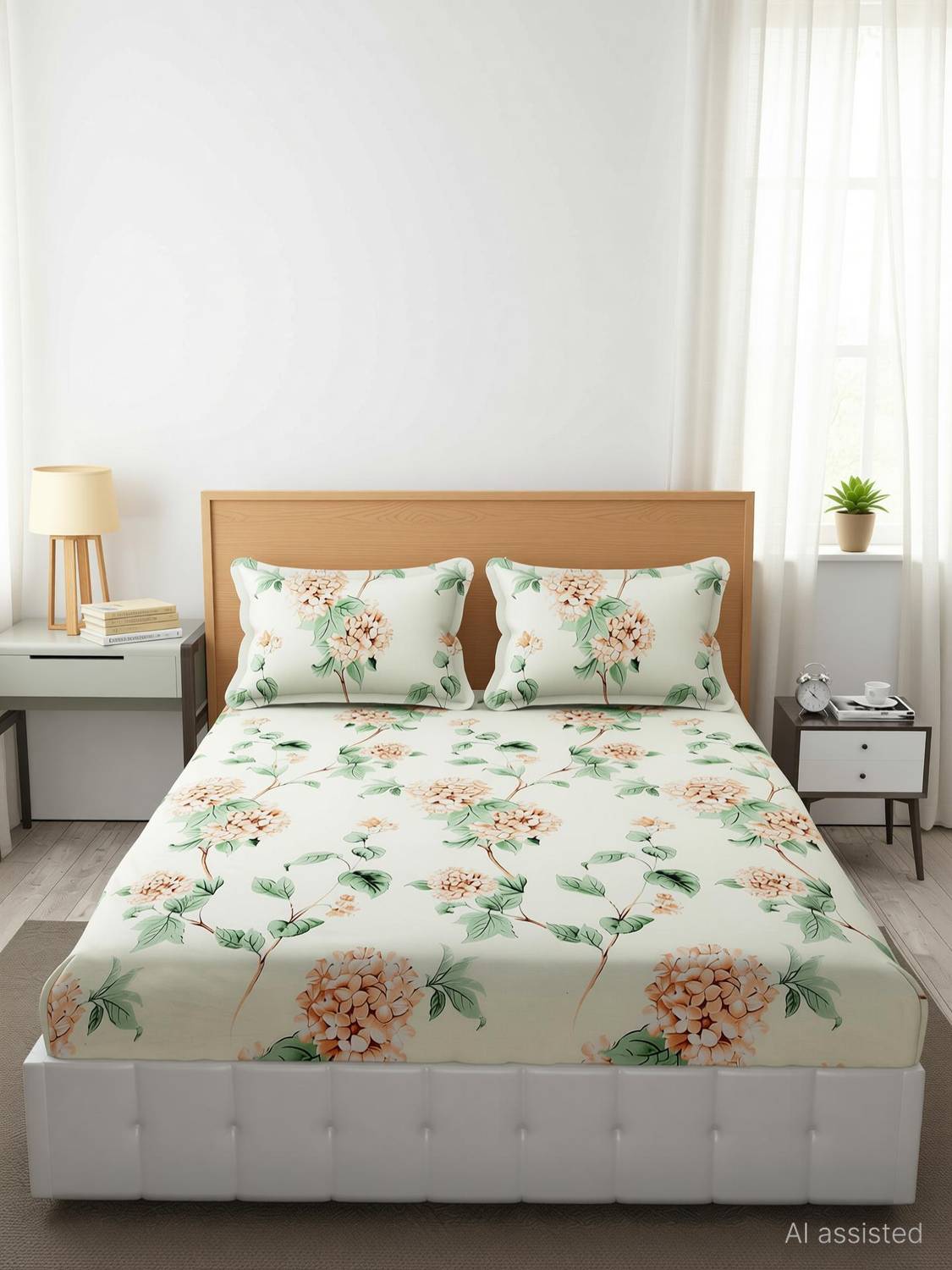 CHHILAKIYA Cotton King Flat 182 TC 3D Printed 1 Bedsheet with 2 P