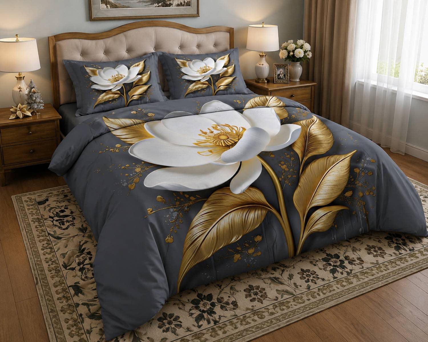 Arshi Handloom Cotton Queen Flat 300 TC Printed 1 Bedsheet with 2 Pillow Covers