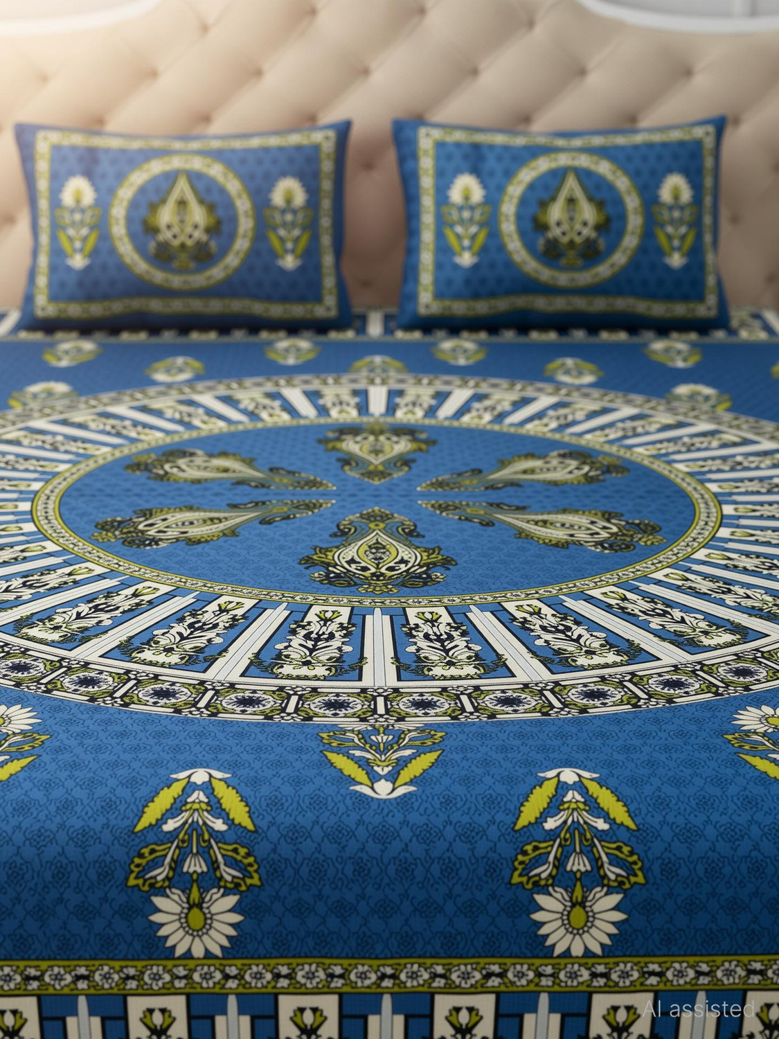 Image of HANSHI Cotton King Flat 260 TC Printed 1 Bedsheet with 2 Pillow Covers