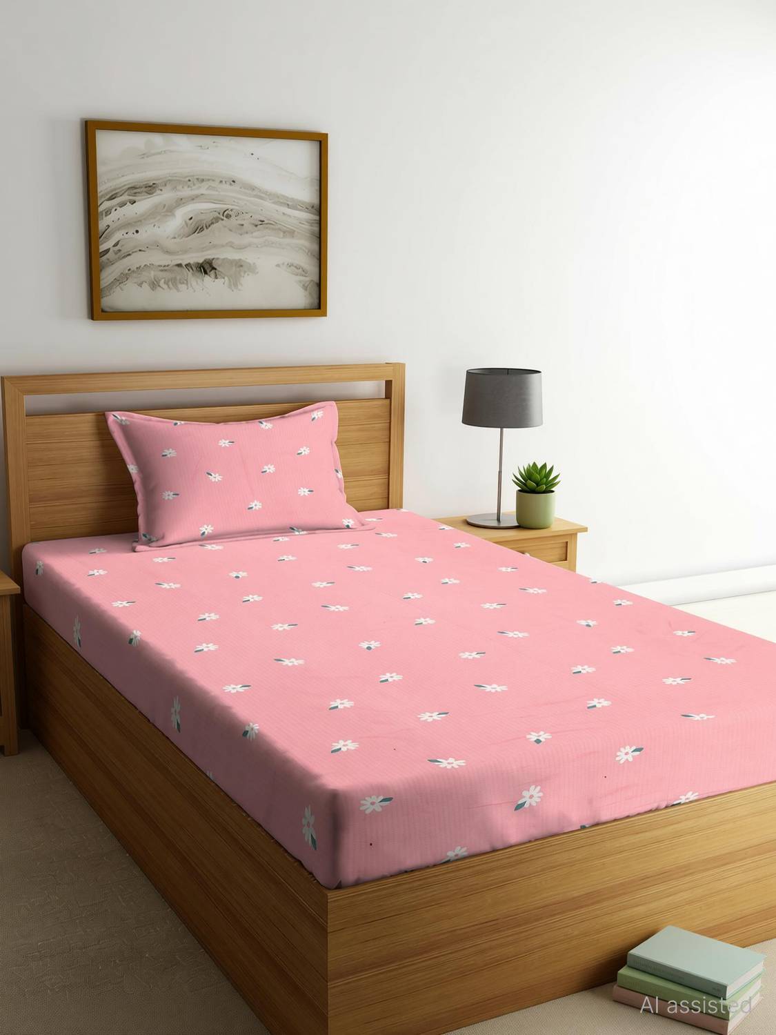 BeddingZone Cotton Single Flat 300 TC Floral 1 Bedsheet with 2 Pillow Covers