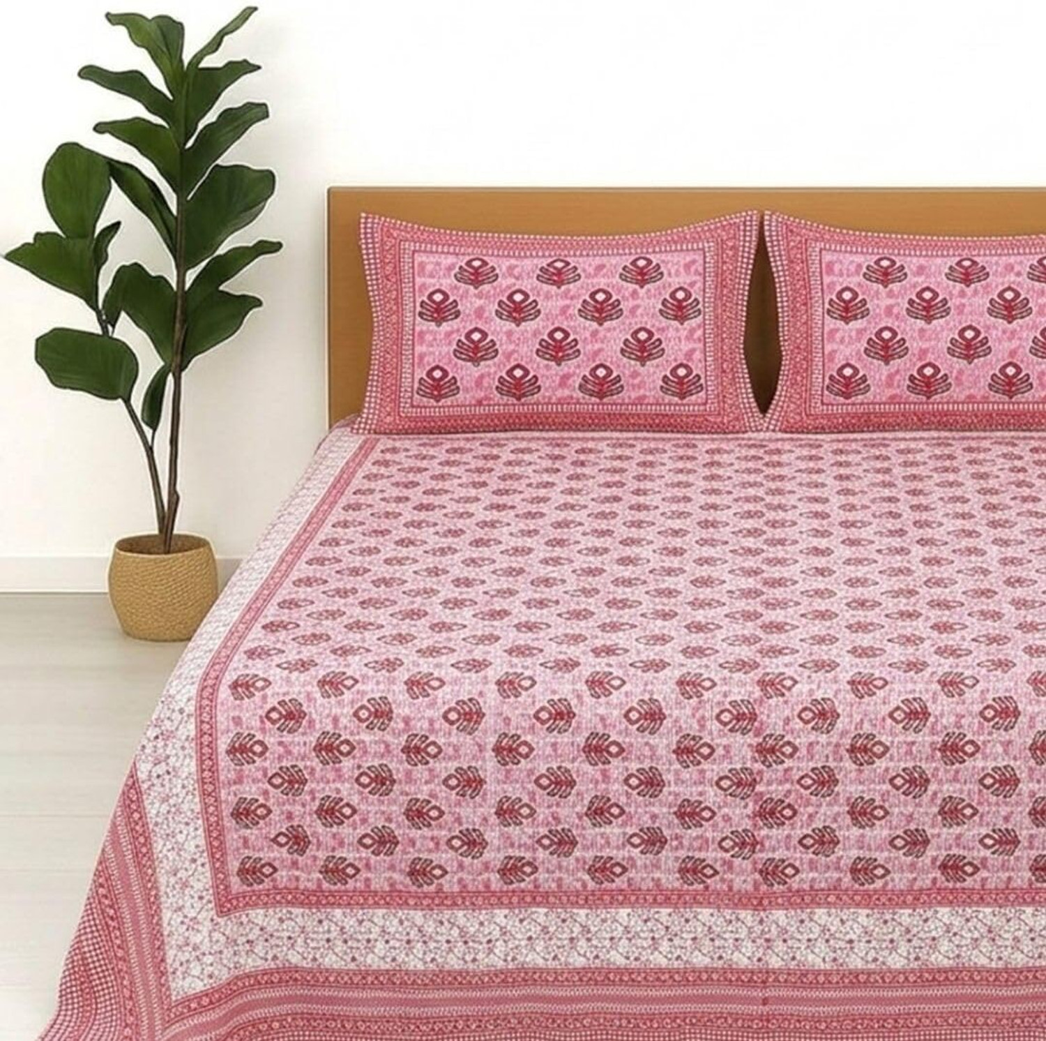 Image of Jaipur Weaves Cotton Queen Flat 120 TC Printed 1 Bedsheet with 2 Pillow Covers