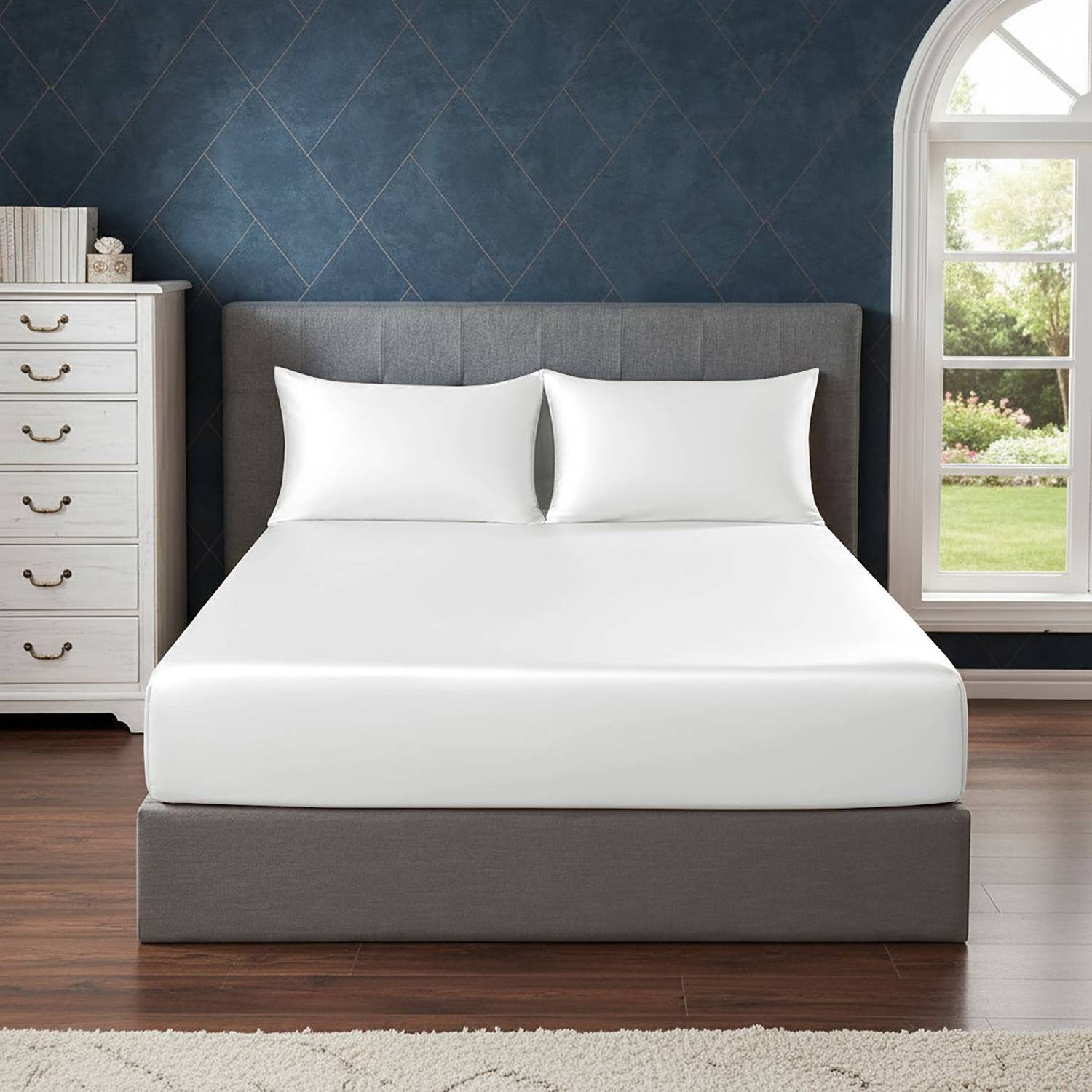 ALISHIBACASA Silk King Fitted (Elastic) 400 TC Solid 1 Bedsheet