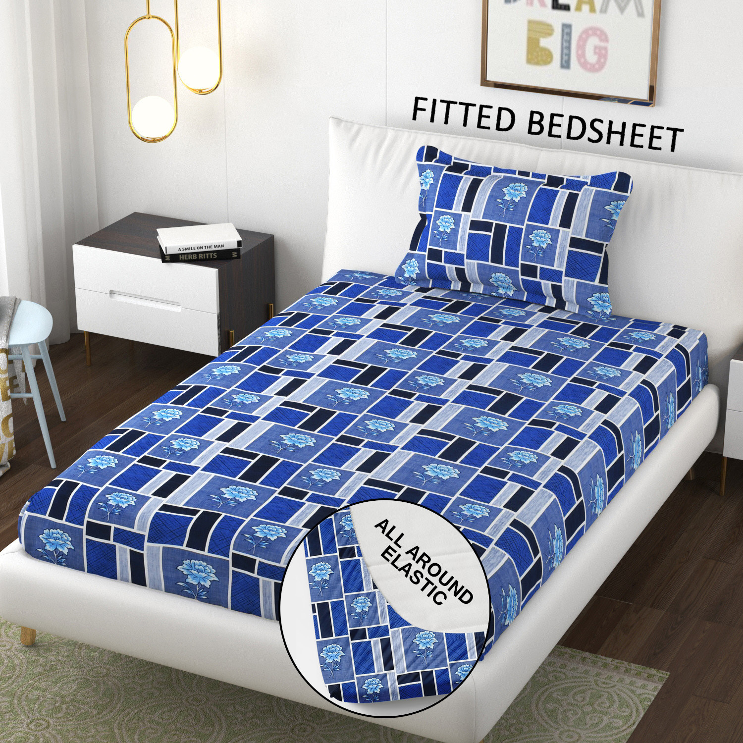 Image of SCHp Cotton Single Fitted (Elastic) 320 TC Printed 1 Bedsheet