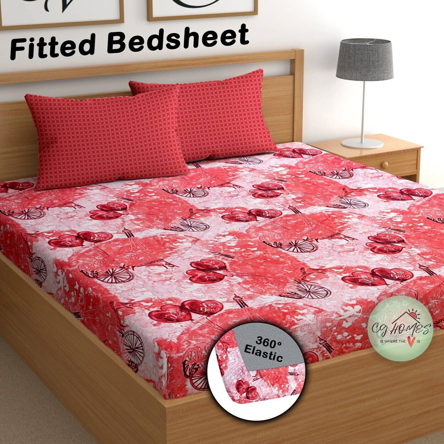 CG Homes Cotton Double Fitted (Elastic) 180 TC Printed 1 Bedsheet