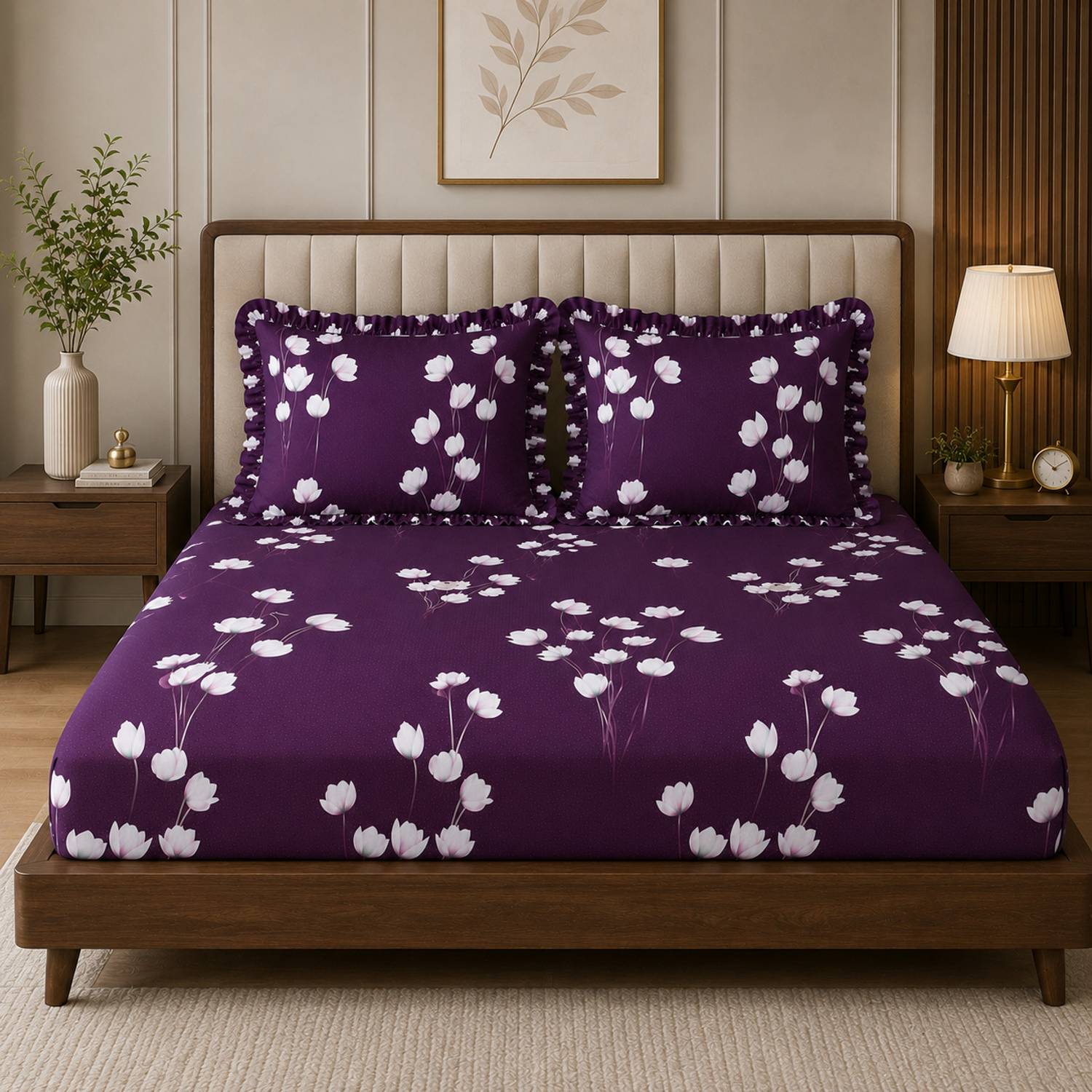 Amrange 180 TC Floral King Fitted Bedsheet with 2 Pillow Covers - Image 2