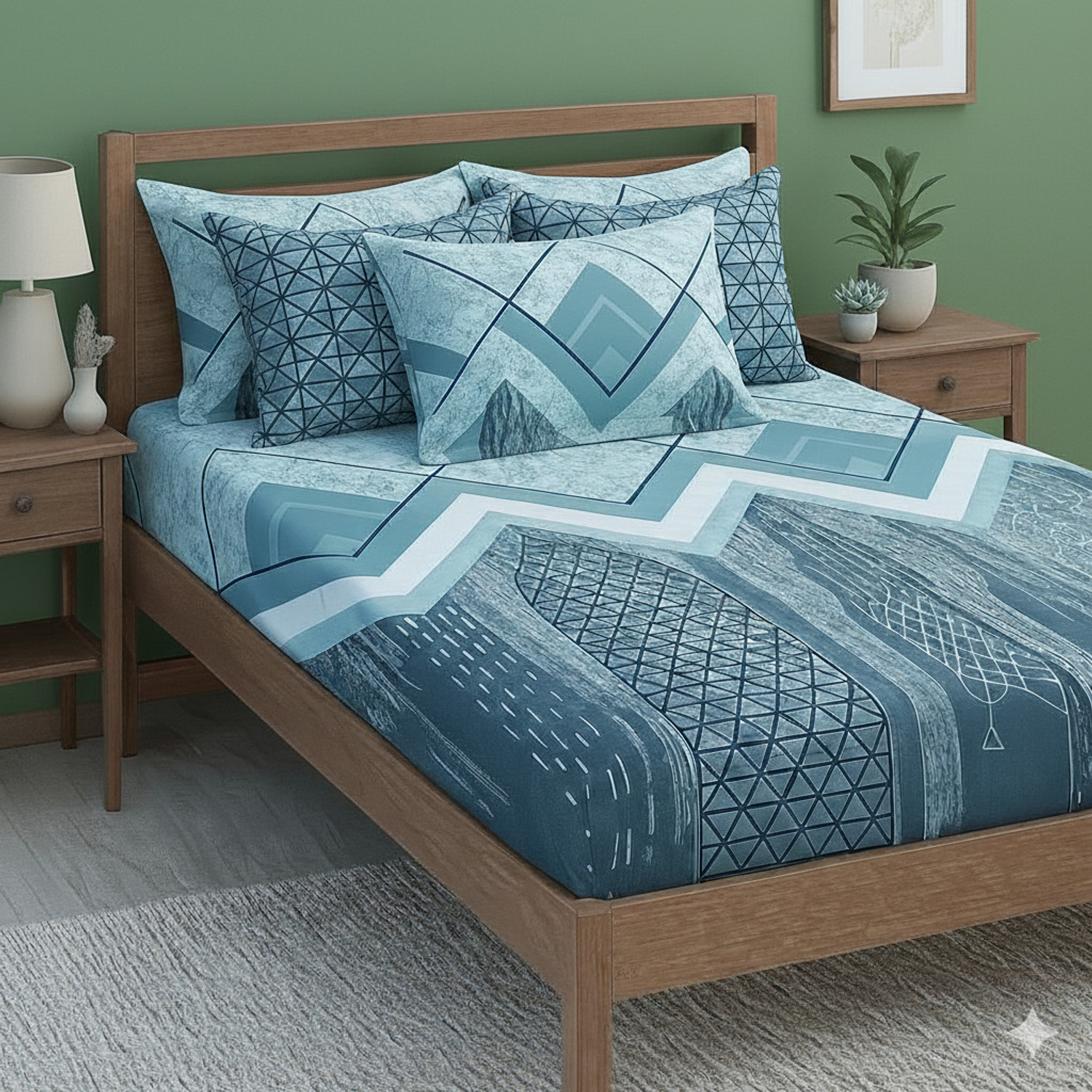 Image of Matangeez Cotton Blend Single Fitted (Elastic) 260 TC Striped 1 AC Bedsheet with 2 Pillow Covers, 2 Cushion Covers
