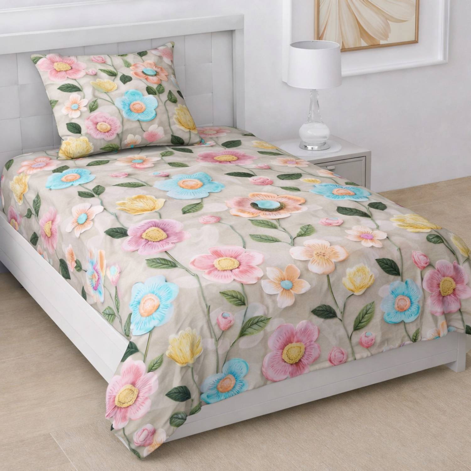 A11 M@LL Cotton Single Flat 300 TC Floral 1 Summer Bedsheet