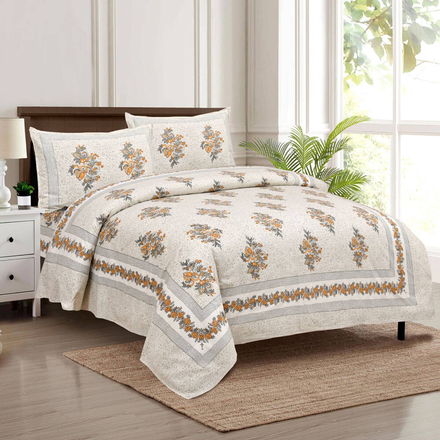 JAIPUR FABRIC Cotton Double Flat 140 TC Printed 1 Summer Bedsheet