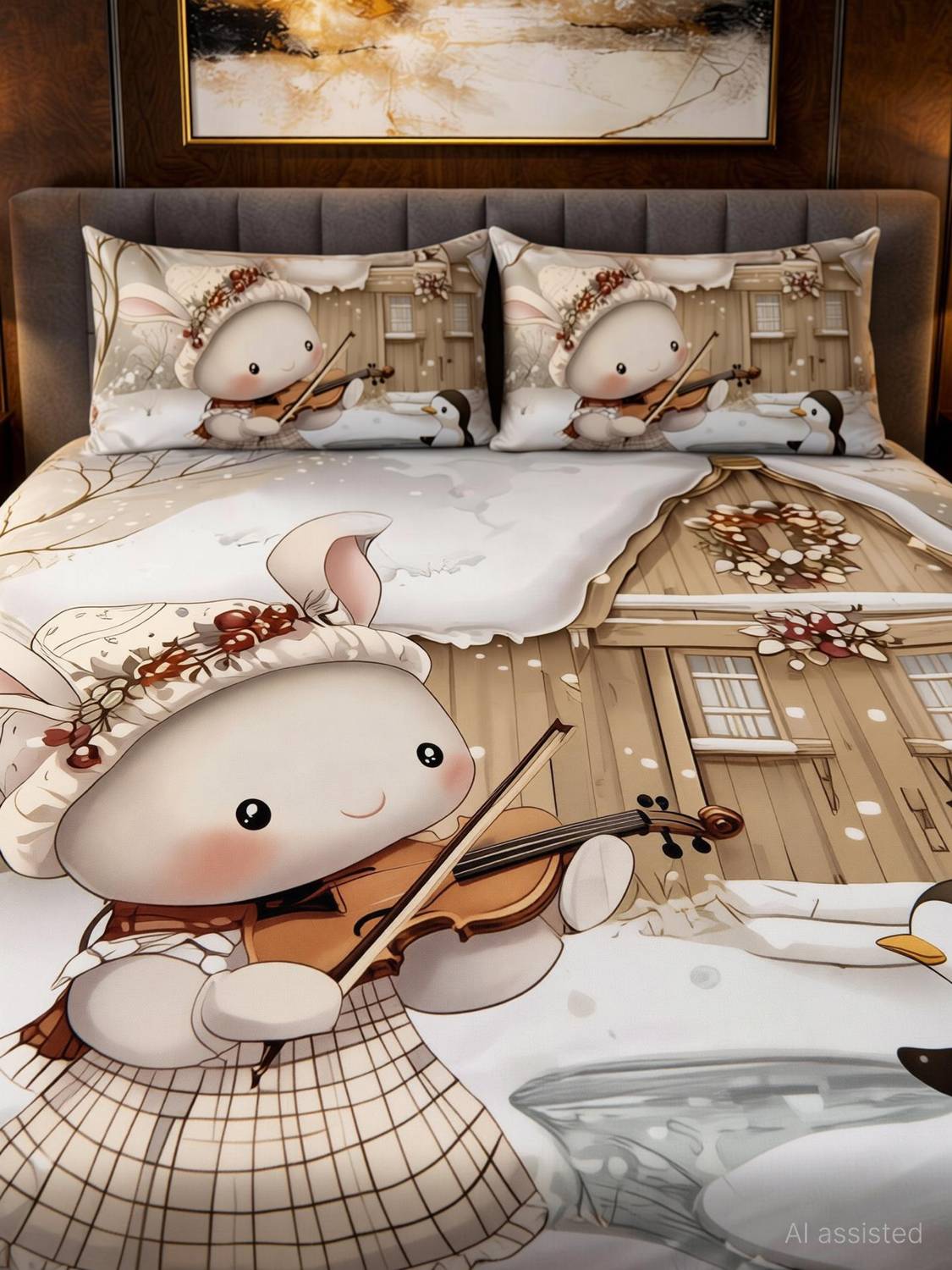 Adidev Cotton Double Flat 400 TC Animal 1 Bedsheet with 2 Pillow Covers