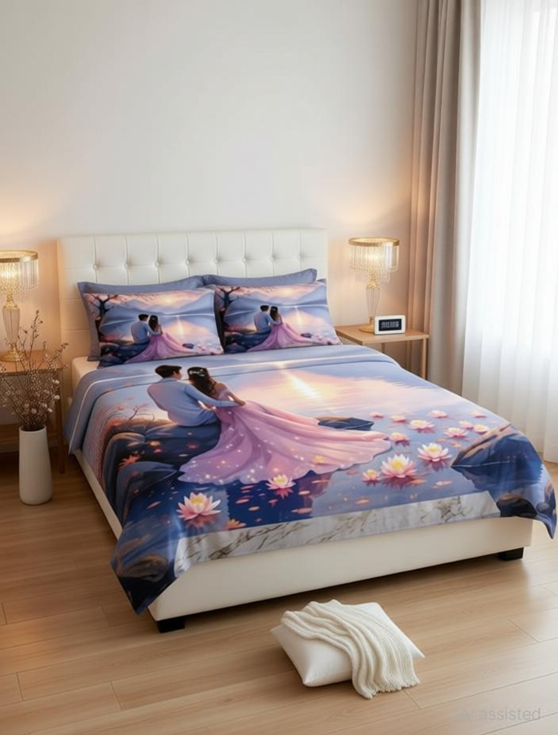 Image of SHAGUN FABS Cotton King Flat 400 TC Printed 1 Summer Bedsheet with 2 Pillow Covers, 2 Cushion Covers