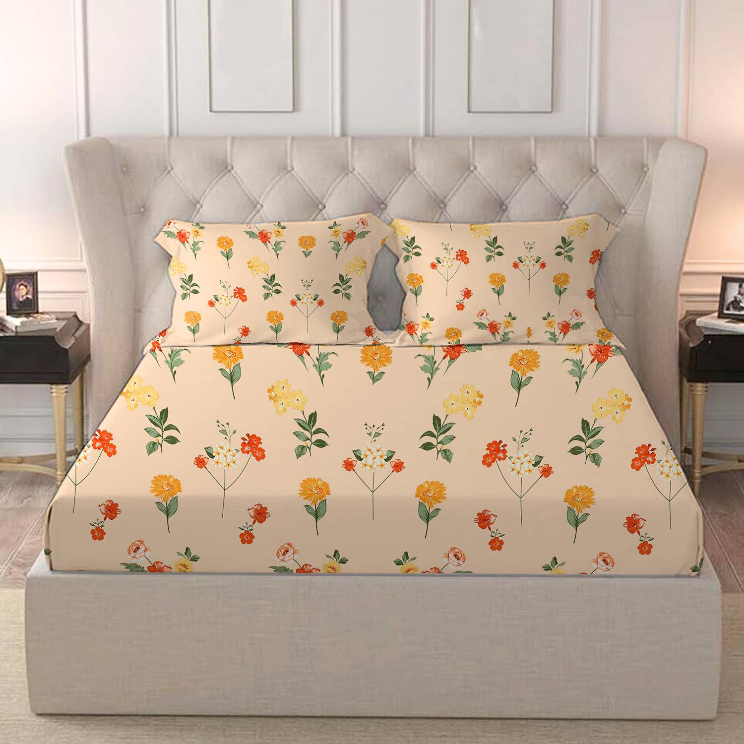 BROMWICK Cotton Double Fitted (Elastic) 251 TC 3D Printed 1 Bedsh