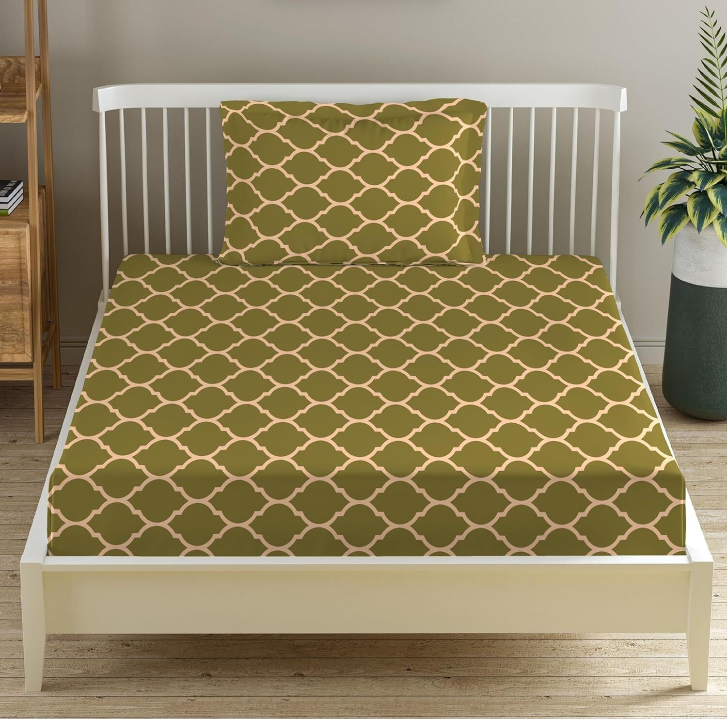Image of Trance Home Linen Cotton Single Flat 200 TC Printed 1 Bedsheet with 2 Pillow Covers