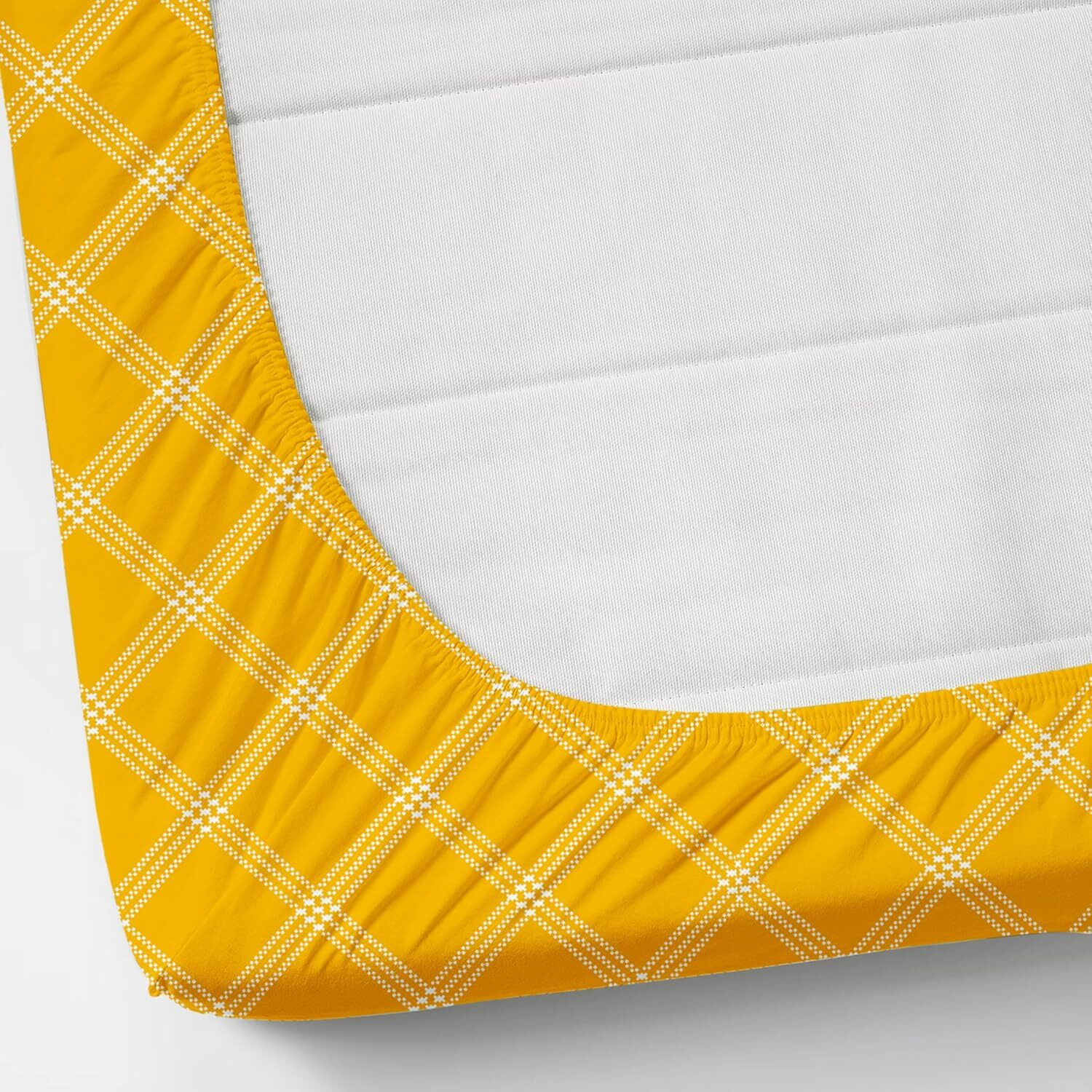 Image of VICHTA Cotton King Fitted (Elastic) 220 TC Checkered 1 Summer Bedsheet with 2 Pillow Covers