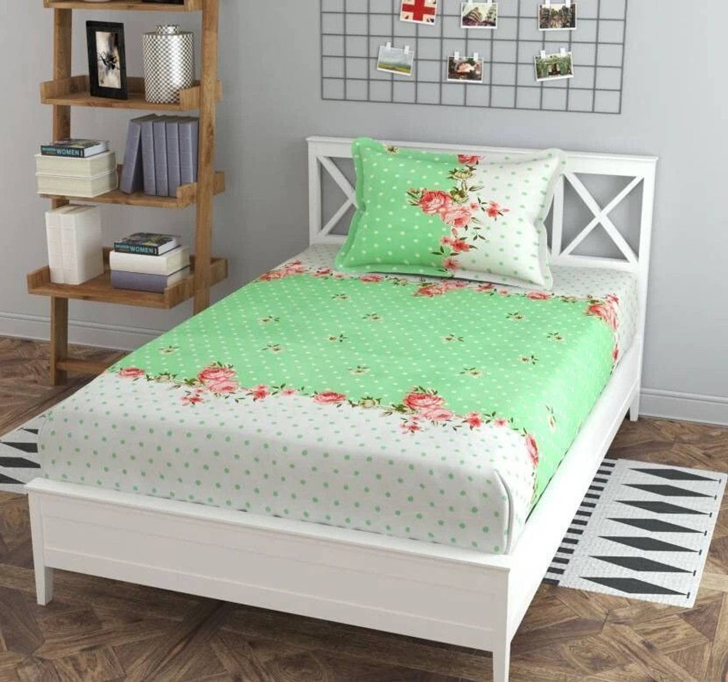BLUEDOT Microfiber Single Fitted (Elastic) 160 TC Floral 1 Bedsheet