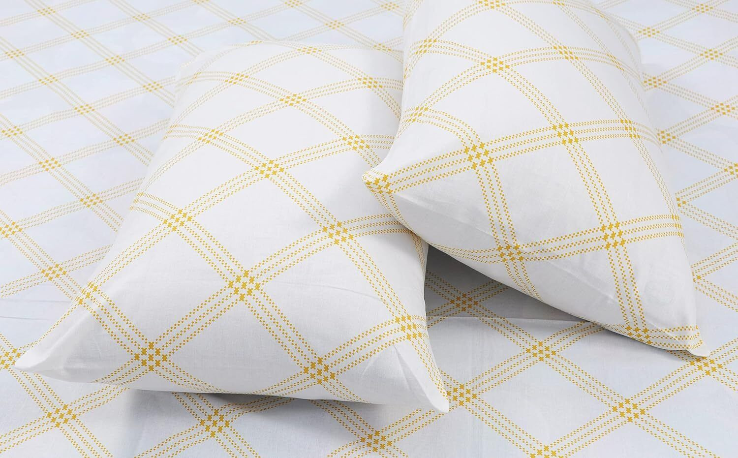Image of Huesland Cotton Single Fitted (Elastic) 210 TC Geometric 1 Bedsheet with 2 Pillow Covers