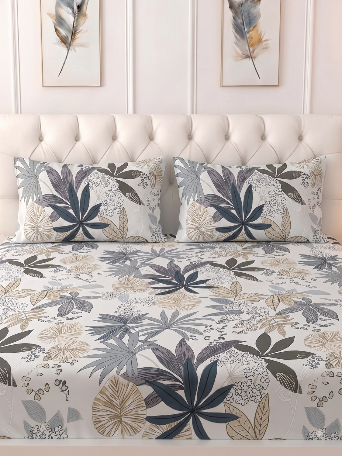 Image of Raymond Home Microfiber Double Flat 110 TC Floral 1 Bedsheet