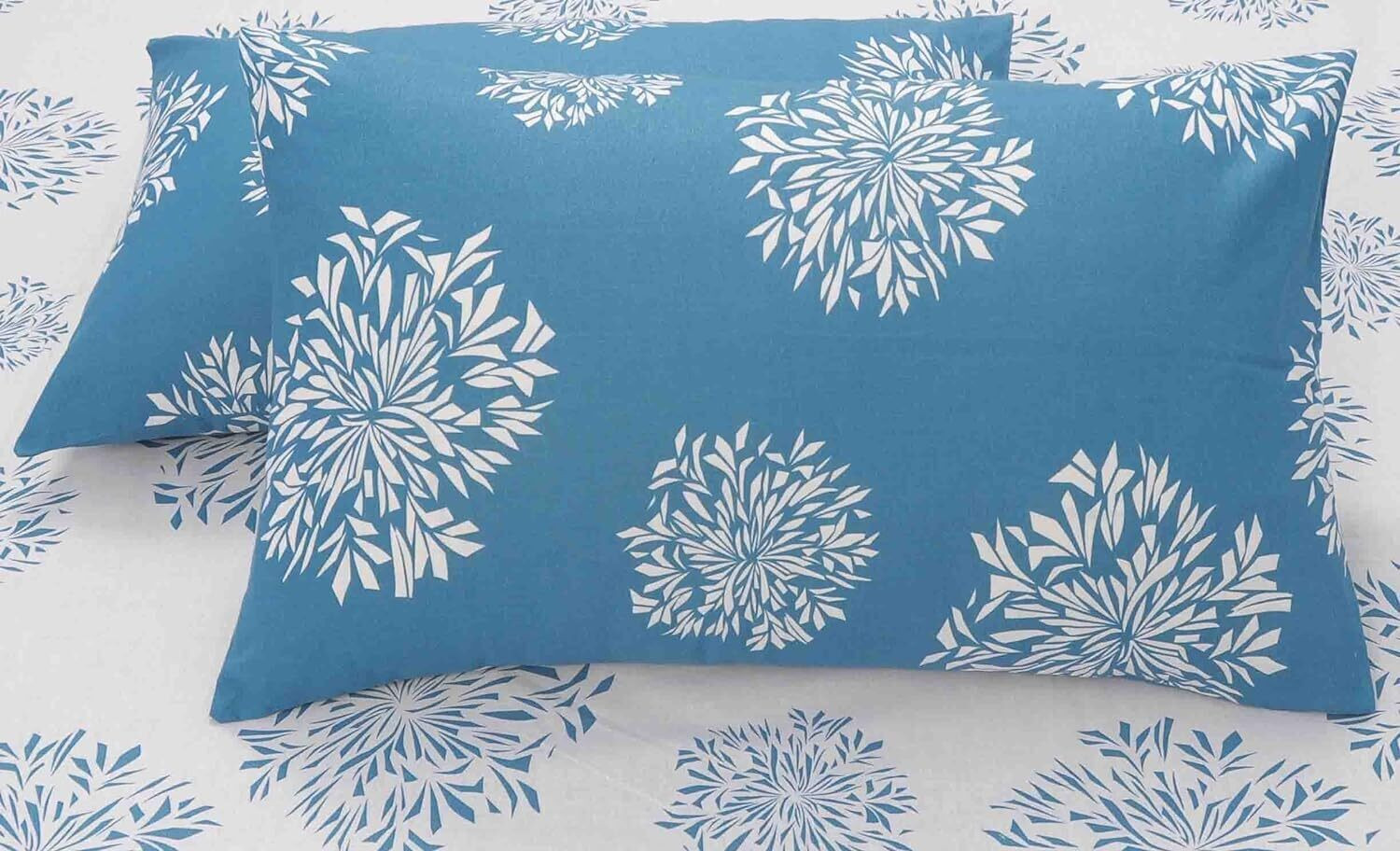 Image of Huesland Cotton Double Fitted (Elastic) 144 TC Floral 1 Bedsheet with 2 Pillow Covers