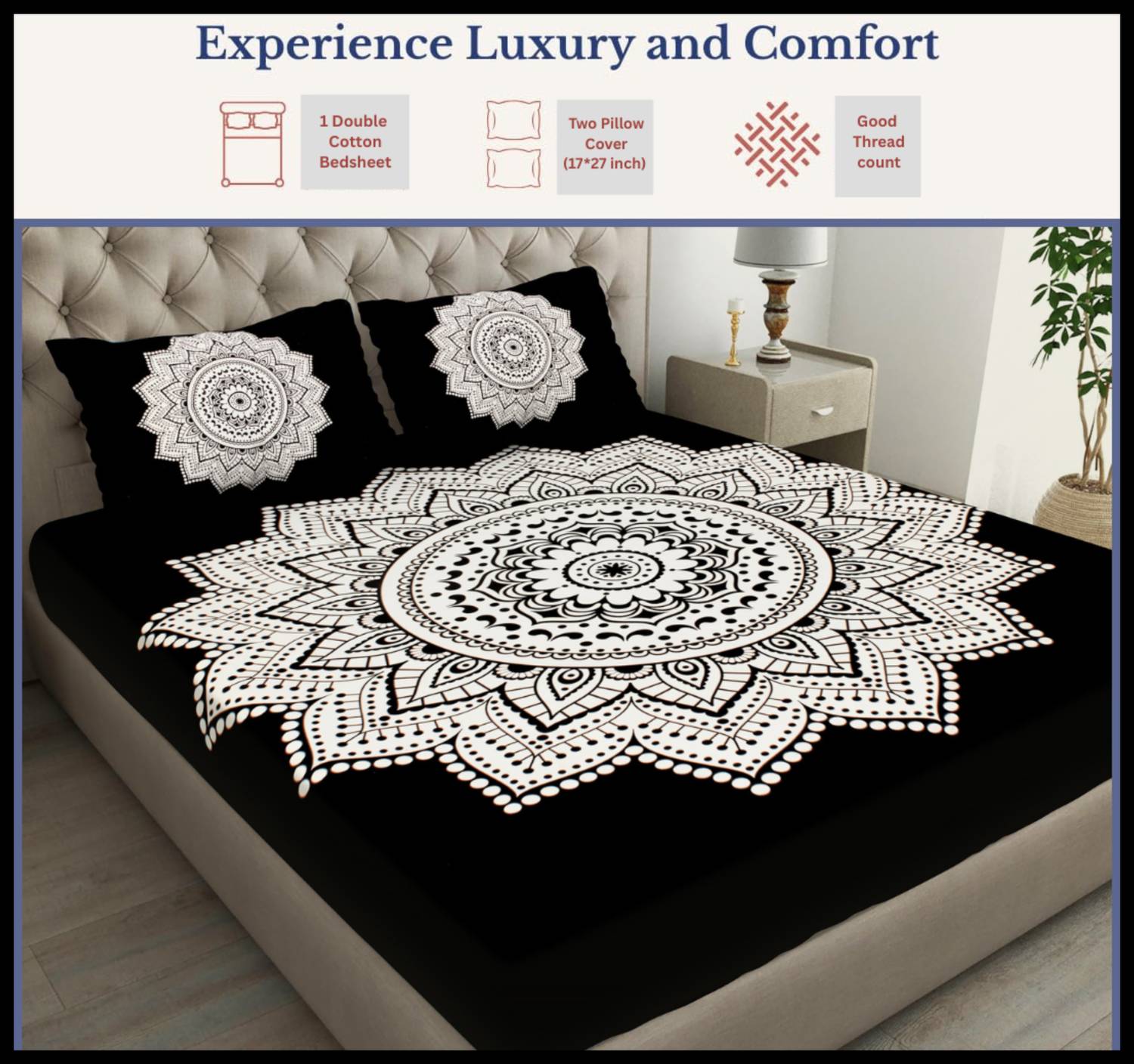 BedZone Cotton Double Flat 160 TC Jaipuri Prints 1 Summer Bedsheet with 2 Pillow Covers