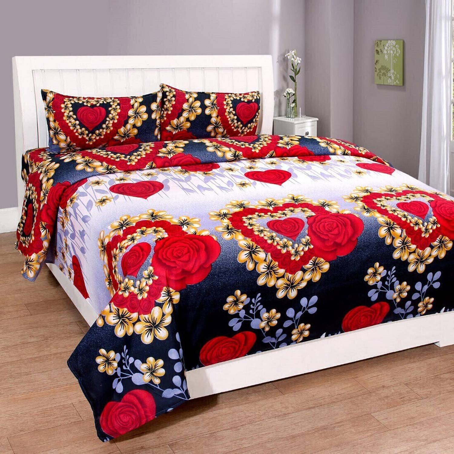 Shaurya Cotton Double Flat 150 TC Printed 1 Bedsheet with 2 Pillo