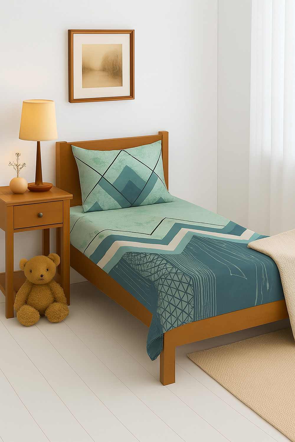 Image of Matangeez Cotton Blend Single Flat 260 TC Striped 1 AC Bedsheet