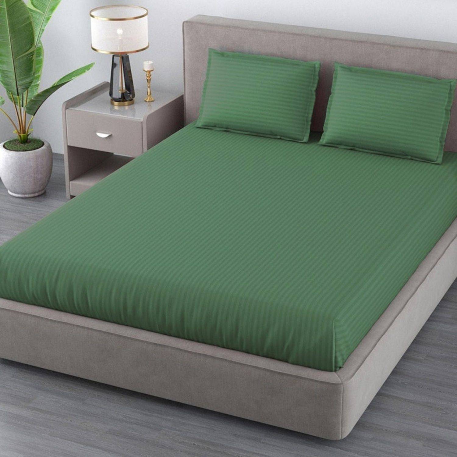 Weave & D cor Microfiber Double Flat 300 TC Striped 1 Bedsheet wi