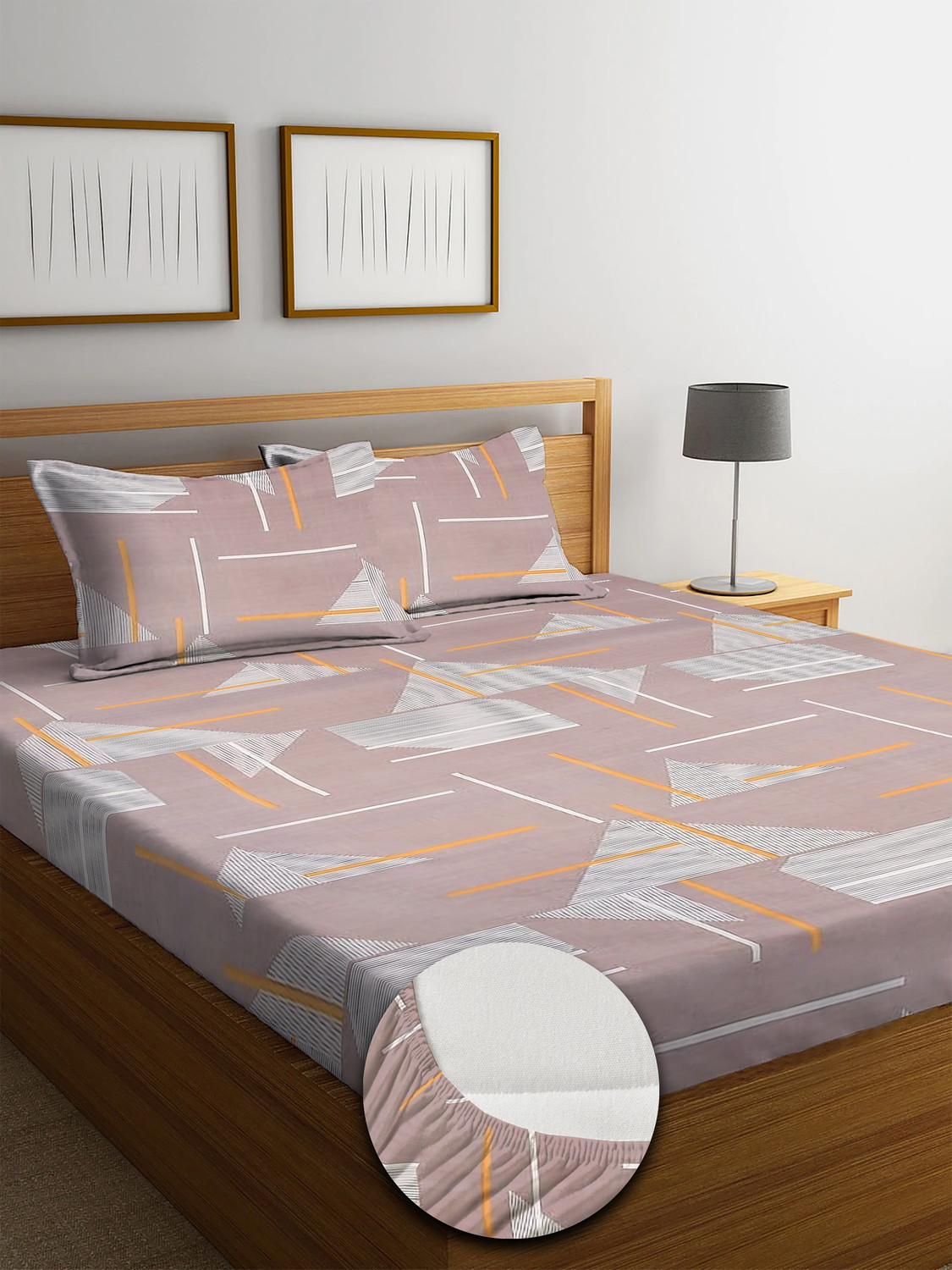 Image of KURRY HOME FURNISHING Microfiber King Fitted (Elastic) 250 TC Abstract 1 Bedsheet with 2 Pillow Covers