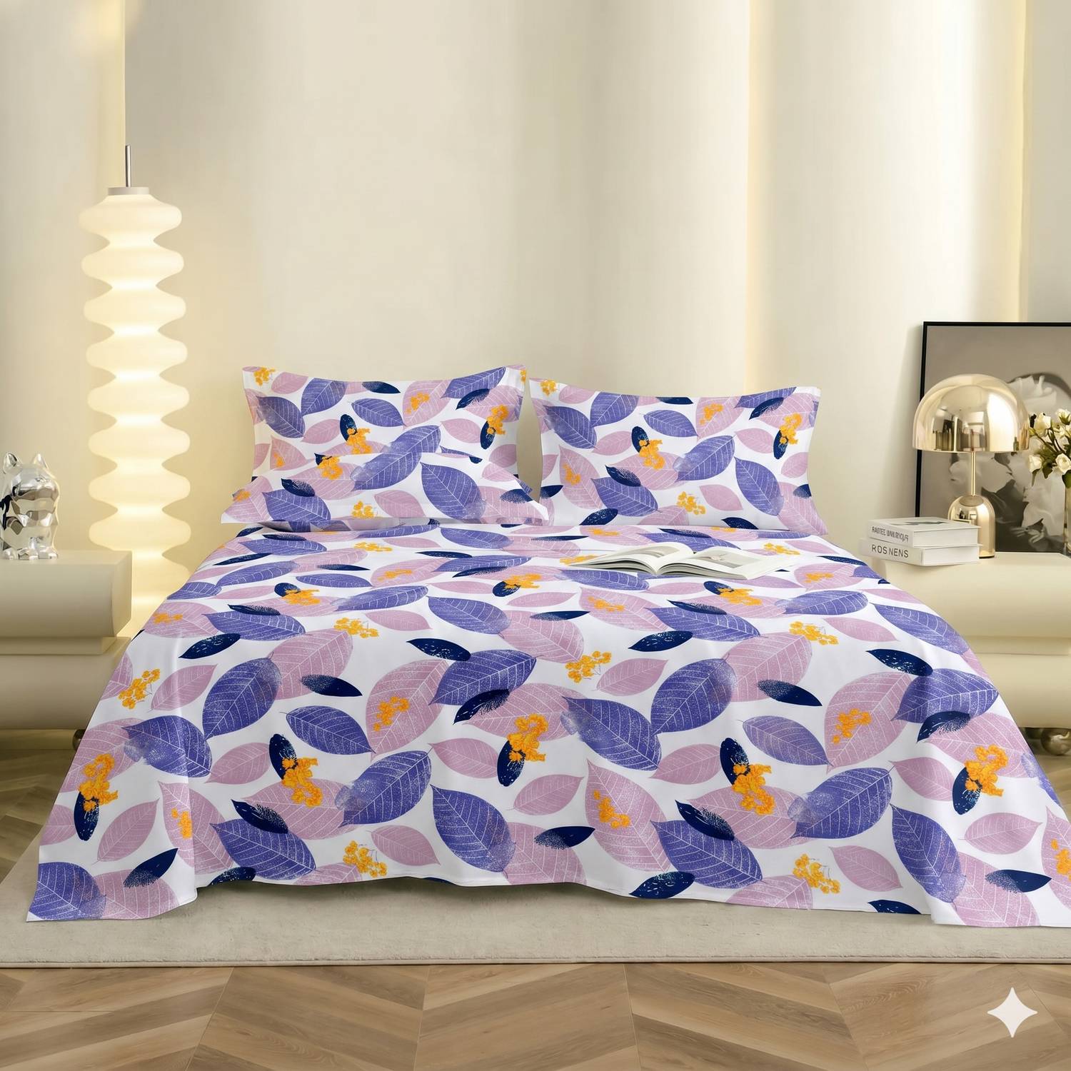 BEDORISM Cotton King Flat 300 TC Floral 1 Summer Bedsheet with 2 Pillow Covers