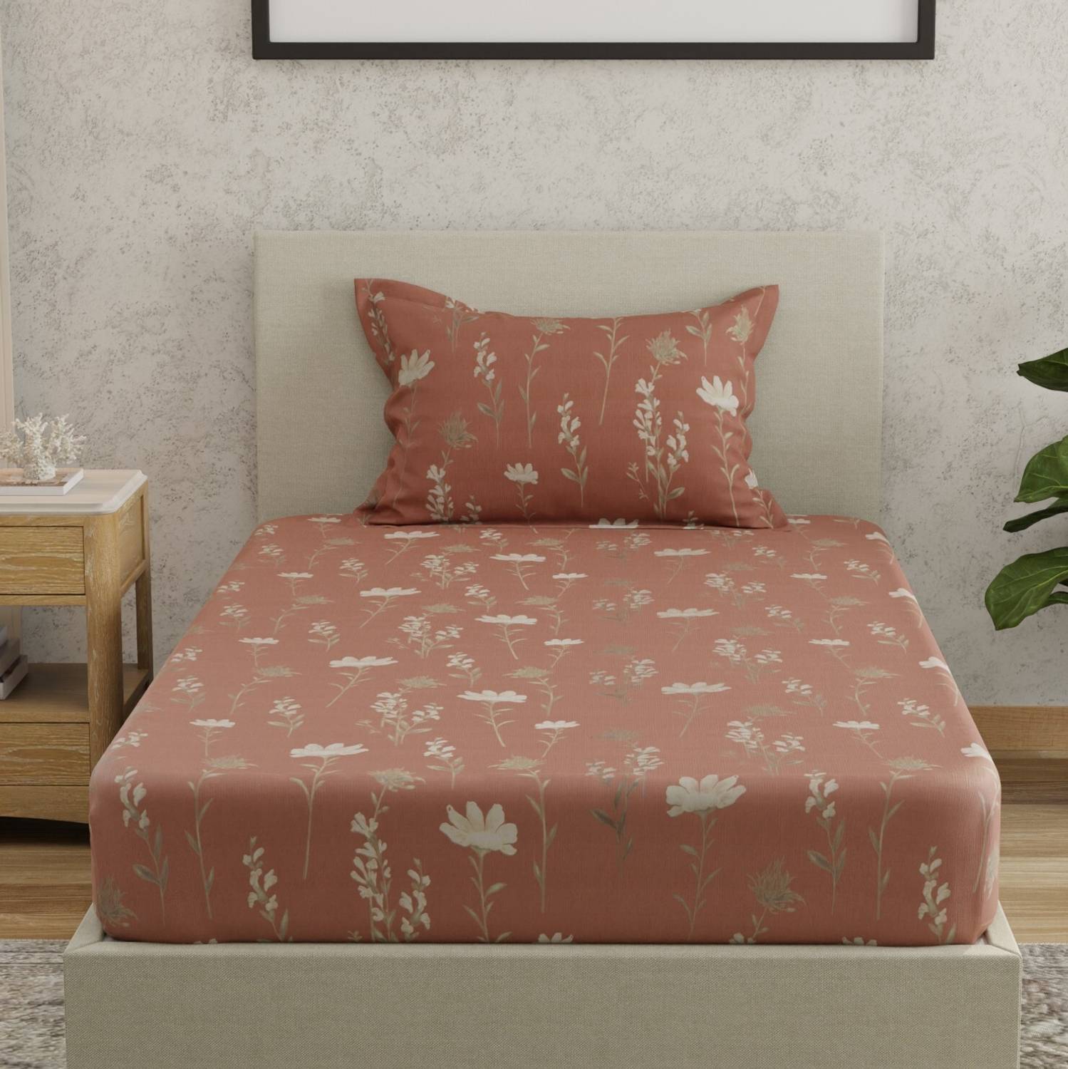 Huesland 144 TC Floral Single Bedsheet with 2 Pillow Covers - Image 1